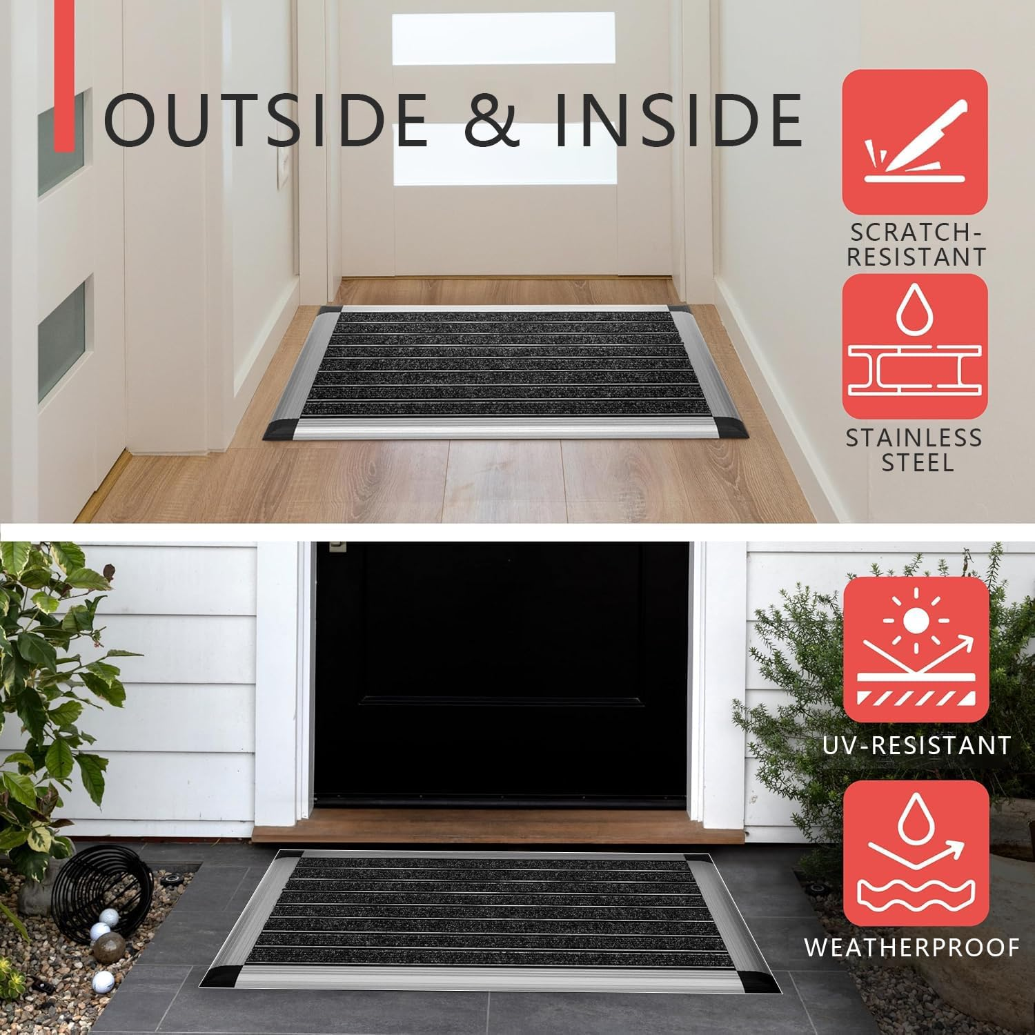 SOICARE Aluminium Front Door Mat (16"X27") outside Outdoor Entrance, Dirt Trapper Non-Slip Durable Shoe Scraper Outdoor Door Mats for outside Entry, Silver 40X60 CM image number 4