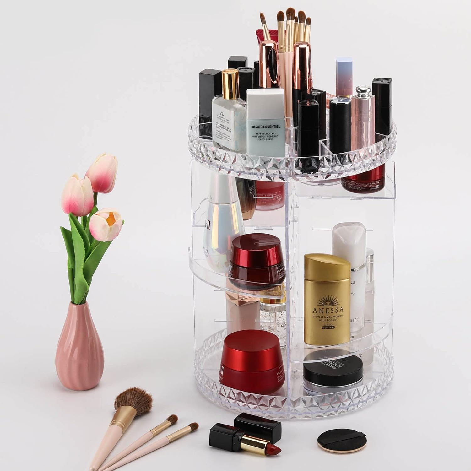 360 Degree Rotating Makeup Organizer for Vanity, 5 Layers Adjustable Spinning Holder Cosmetic Storage Display Case Large Capacity Makeup Caddy Organizer