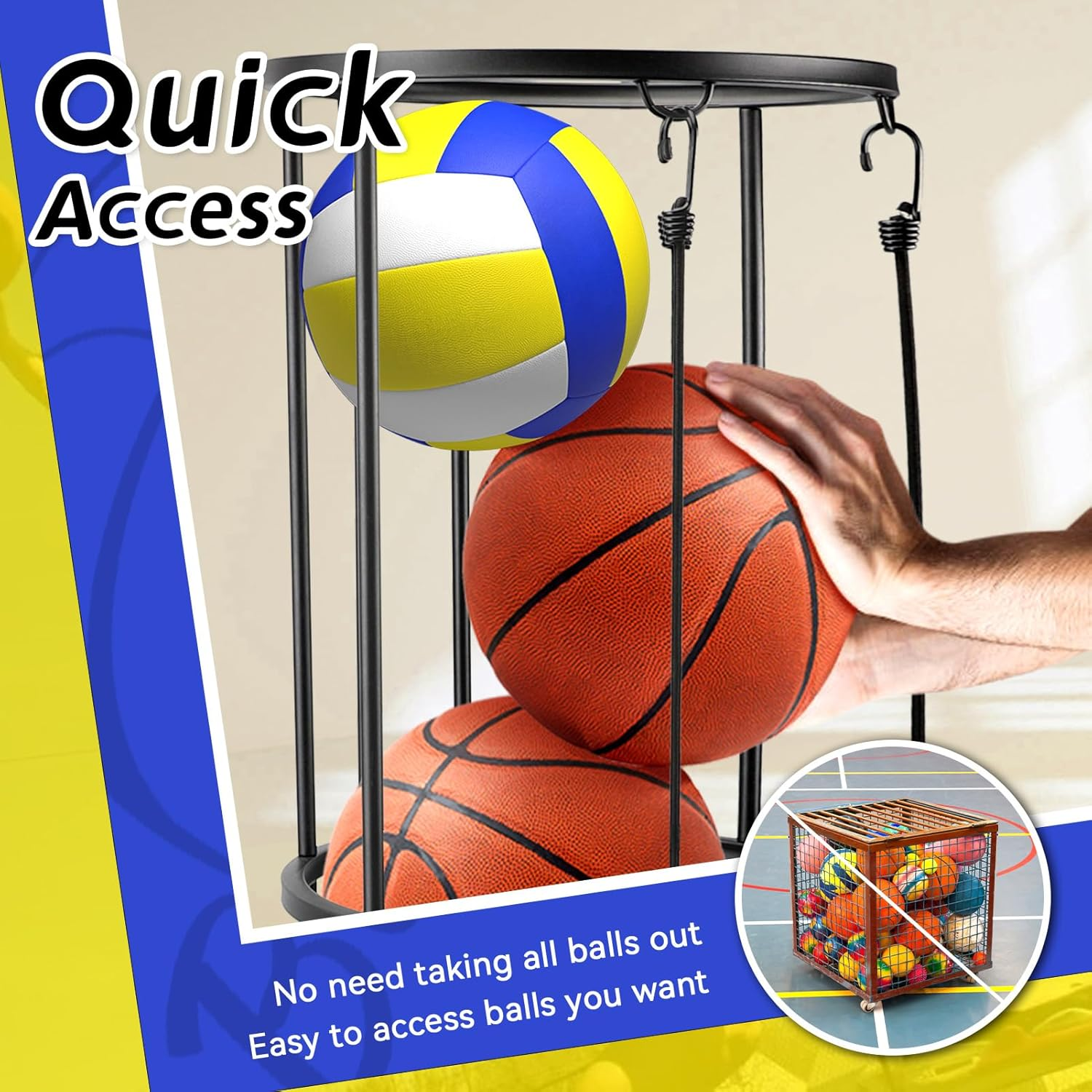 ZEMBSOYA 3 Layer Garage Ball Storage, Columnar Vertical Ball Storage Racks with Wheels, Ball Rack Organizer for Basketball, Football, Volleyball, Ball Organizer for Room, Garage, Home image number 1