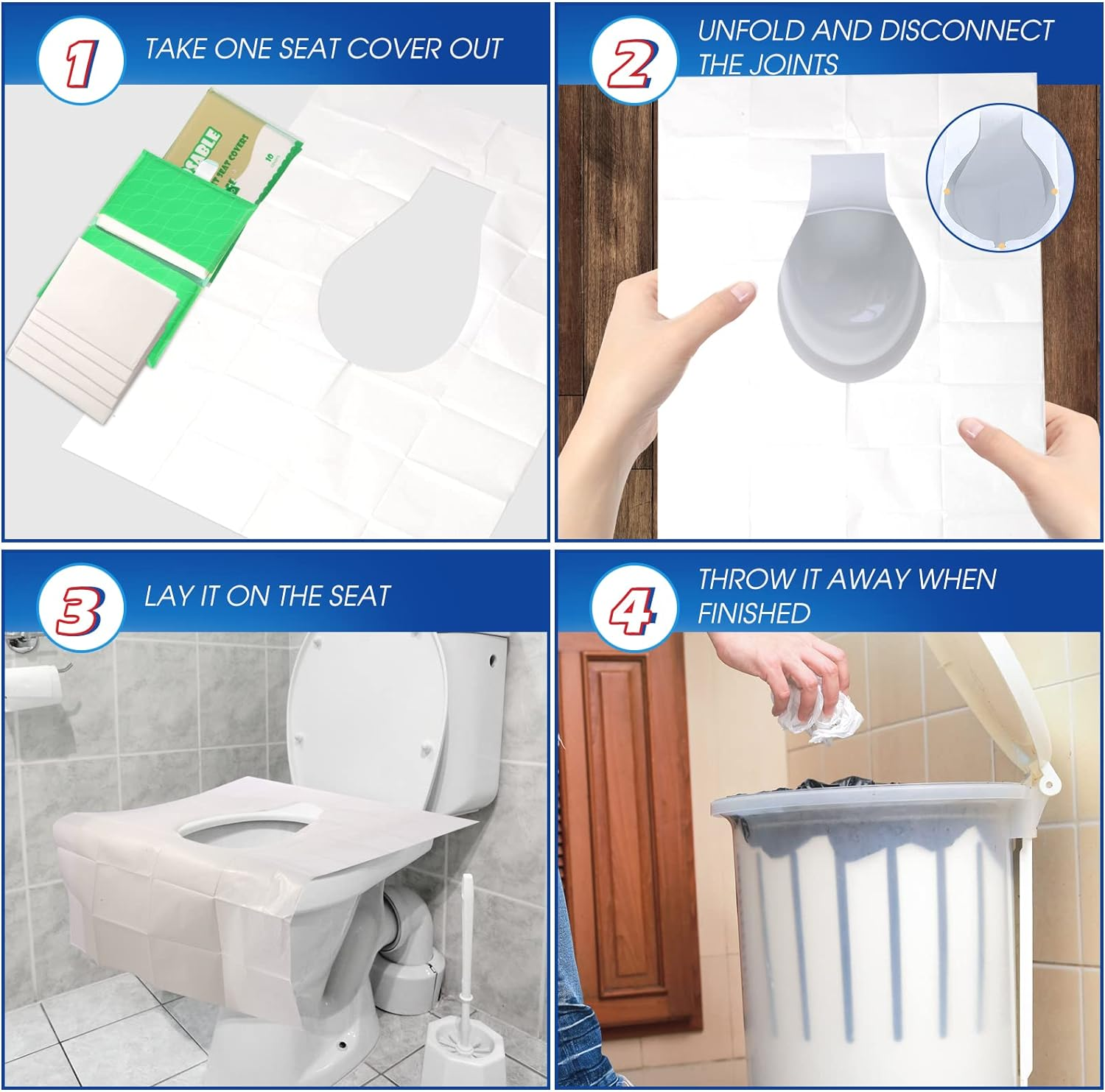 Toplive 80Pcs Toilet Seat Cover Disposable, Anti-Slip Waterproof Toilet Seat Liner for Kids Potty Training and Adult, Toilet Seat Mat Individually Wrapped, Travel Essentials for Public Restrooms image number 5