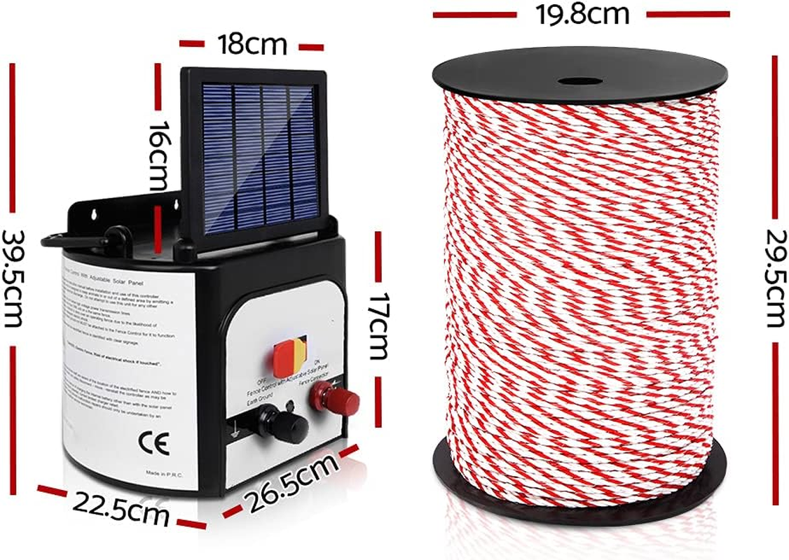 Giantz Fence Energiser 8Km Solar Energizer Charger Electric Wire, Fencing Equipment, 0.3J Discharge Energy Lead Sealed Battery Panel 500M Polyrope 4Mm Width image number 3