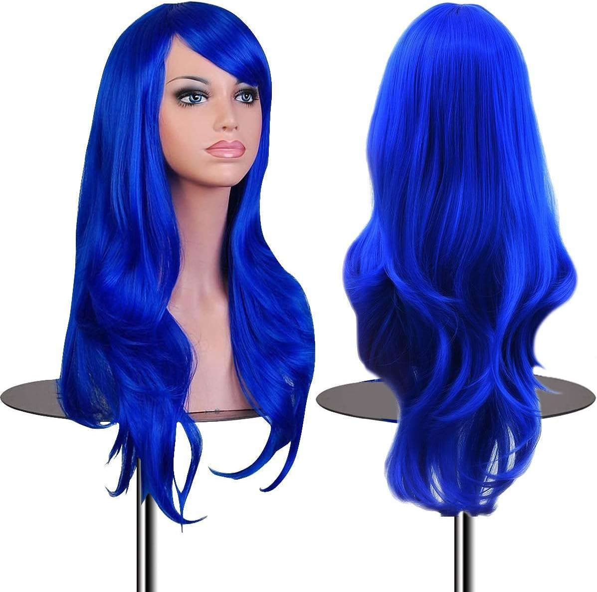 Emaxdesign 70Cm Cosplay Wig for Women Long Full Curly Wavy Heat Resistant Fashion Glamorous Hairpiece with Free Wig Cap & Comb (Dark Purple)