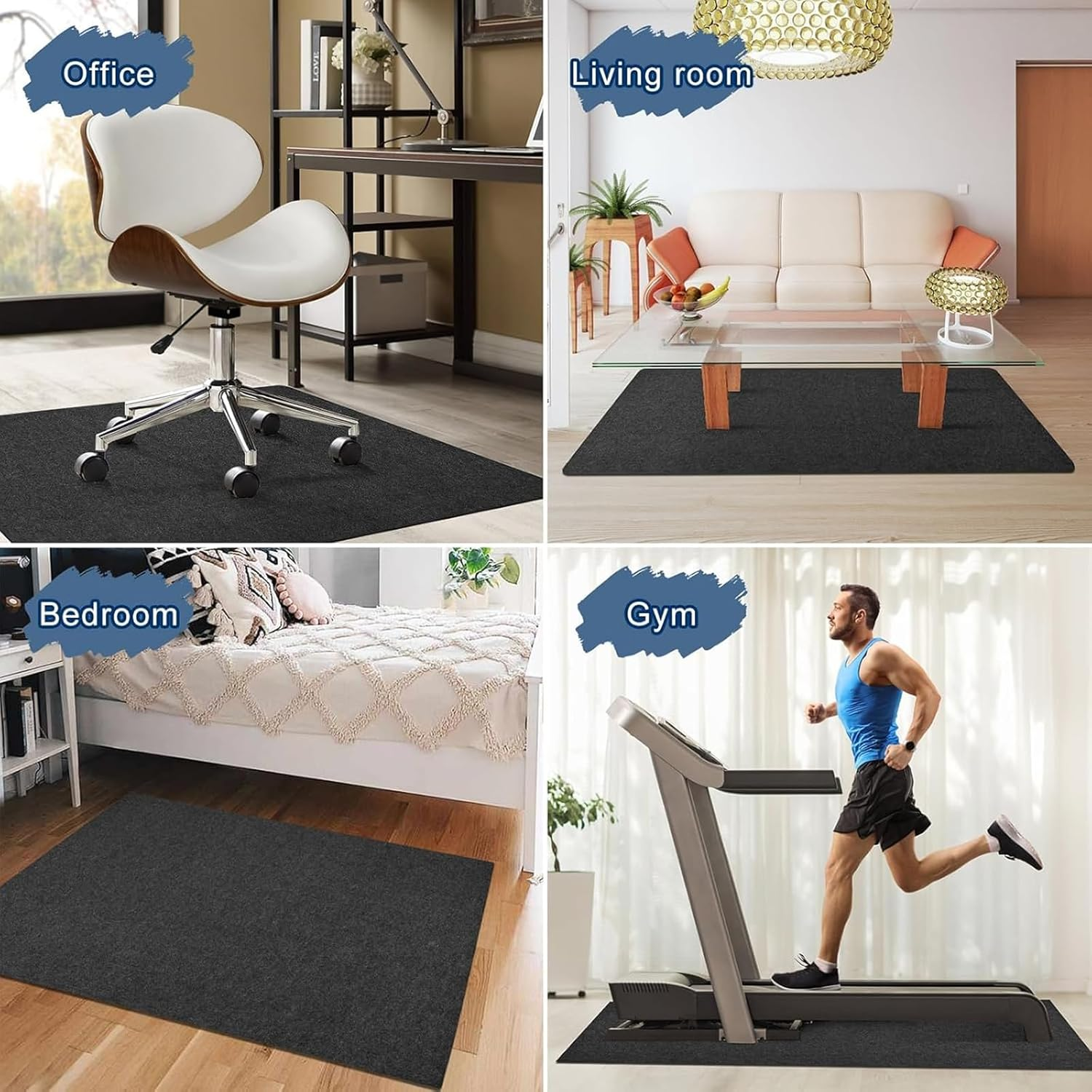 90 * 140 Cm Office Chair Mat Carpet for Hard Floor, Computer Desk and Gaming Rolling Chair Protector,Grey
