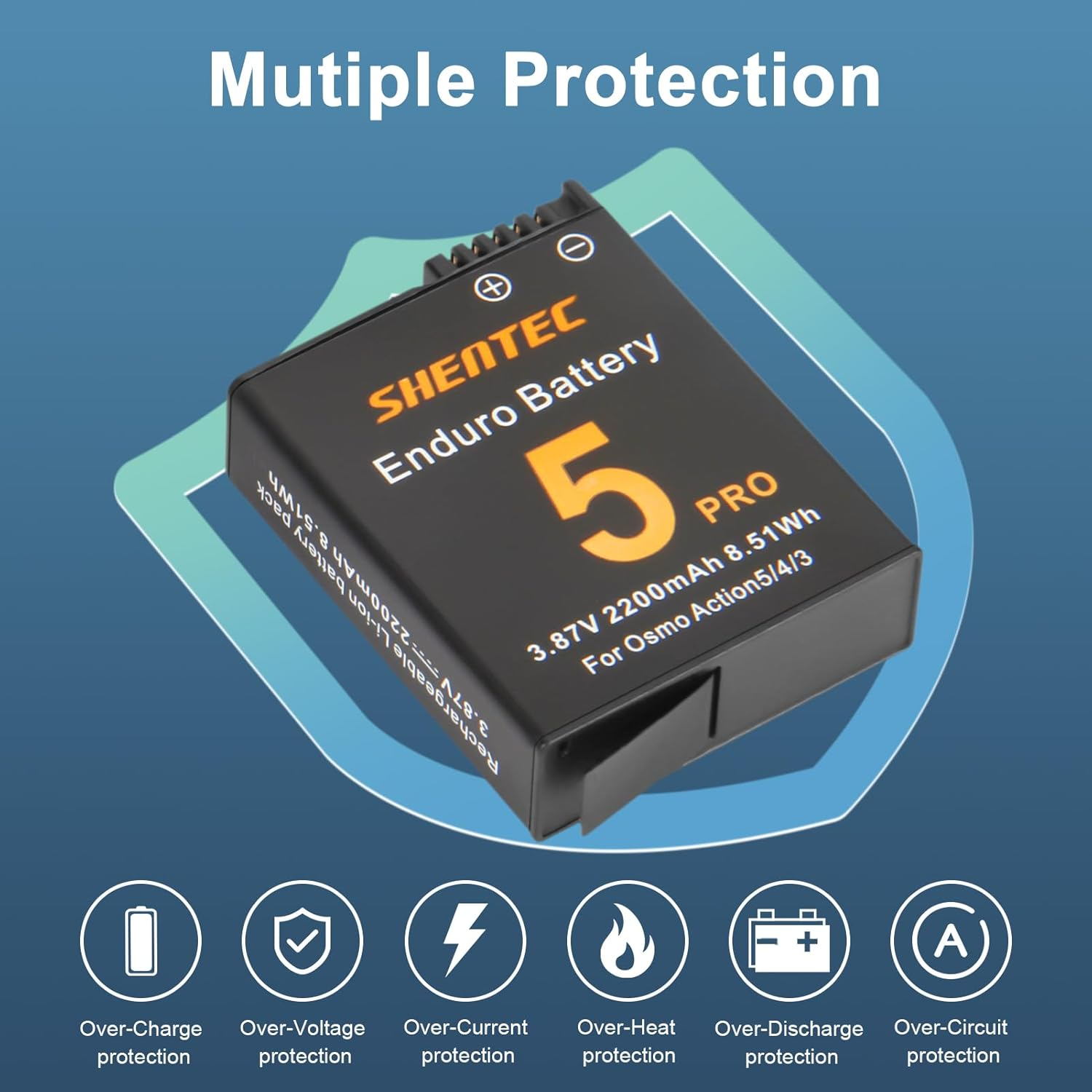 Pack of 2 Shentec 2200 Mah DJI Osmo Action 5 Pro/4/3, Batteries and LED Dual USB Charger Accessories, Compatible with DJI Osmo Action 3, Action 4, Action 5 Pro, Camera image number 1