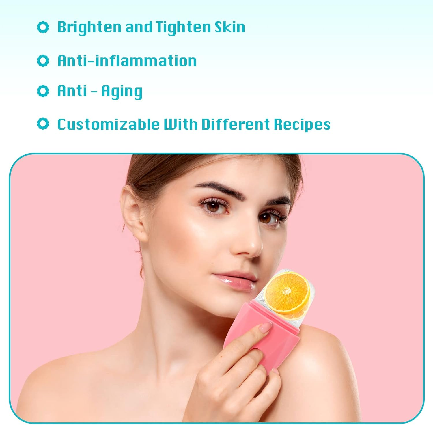 Qewro 2Pack Ice Roller for Face, Silicone for Tone Skin, Reusable Eye Puffiness Relief, Ice Roller Mold for Neck, Facial Roller to Remove Fine Lines Pores anti Wrinkles (Pink and Green) - Pink And Green image number 6