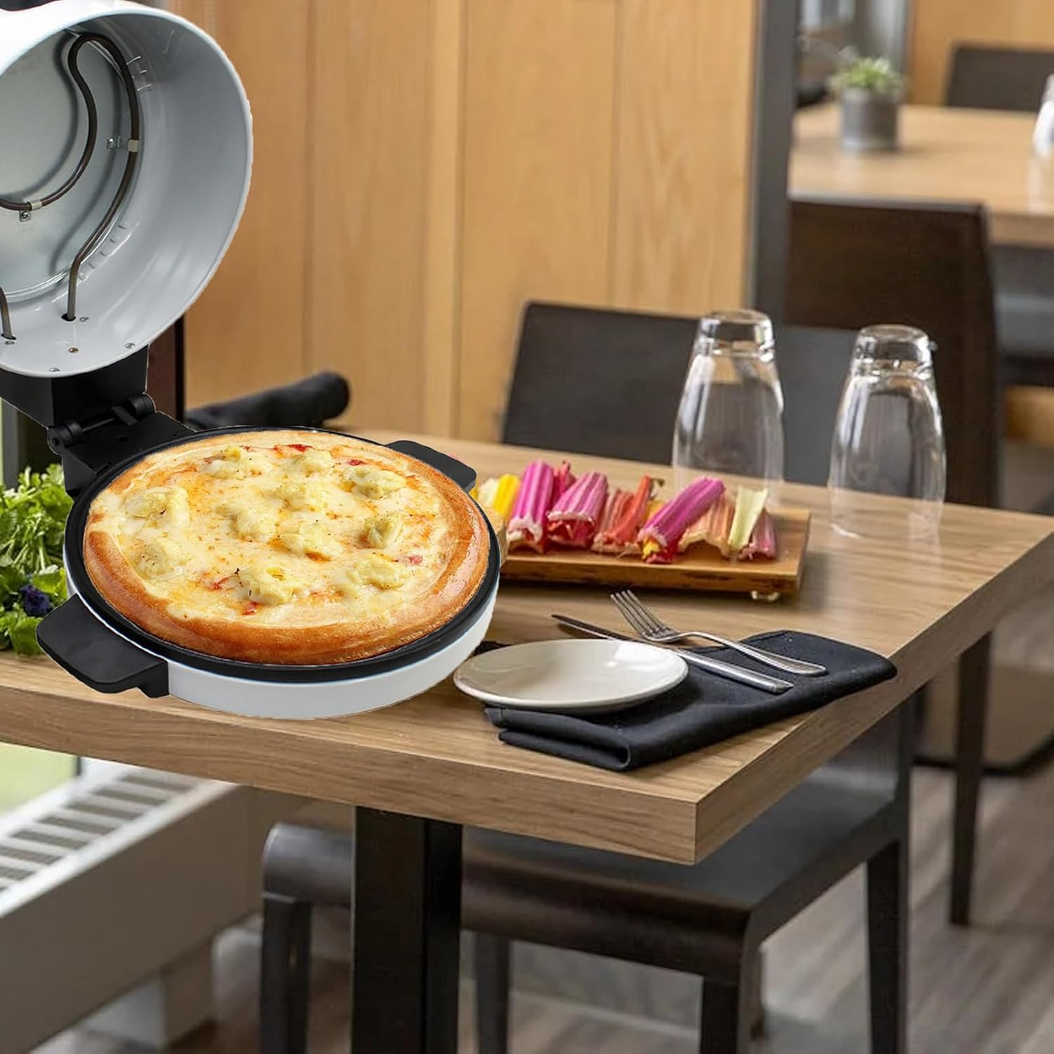 Electric Pizza Maker Countertop Pizza Oven 12 Inch Arabic Bread Maker Machine for Home, 2000W Portable Hot Stone Pizza Cooker Non-Stick Heating Plate Fit for Steak, Pancake, Nachos, Fajitas, Omelettes image number 5