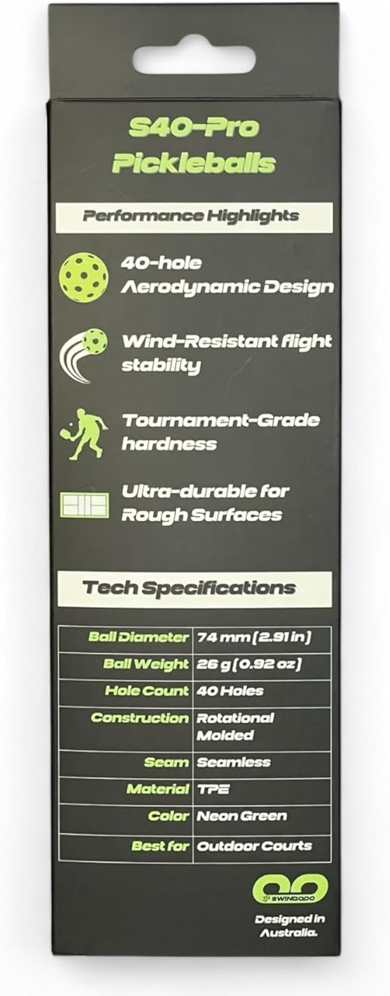 Swingooo S40 Pro Pickleball Balls, Tournament-Grade, Set of 3, Green image number 4