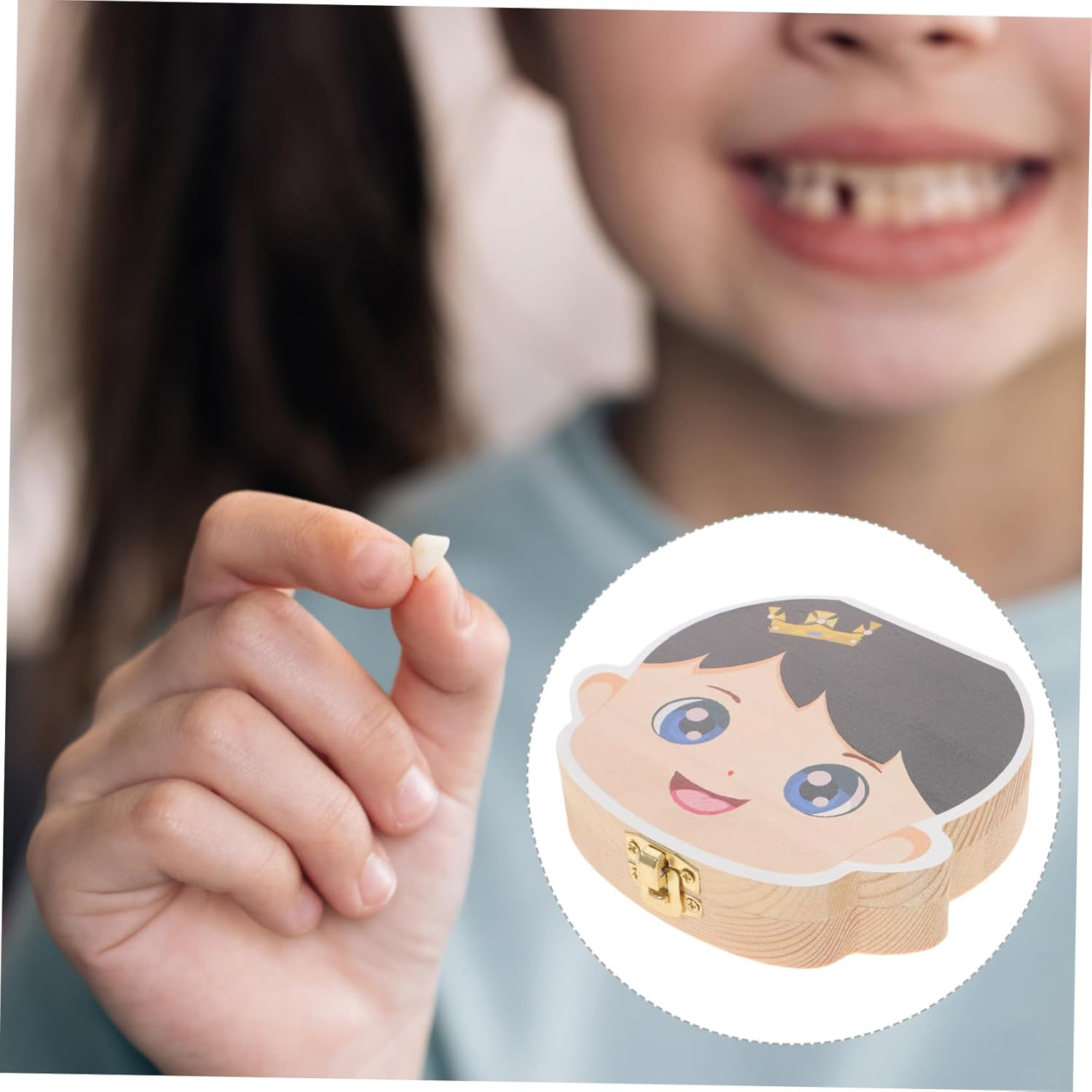 Baby Tooth Keepsake Box Wooden Cartoon Infant First Tooth Storage Organizer Boys and Girls Keepsake Container for Baby Memory image number 2