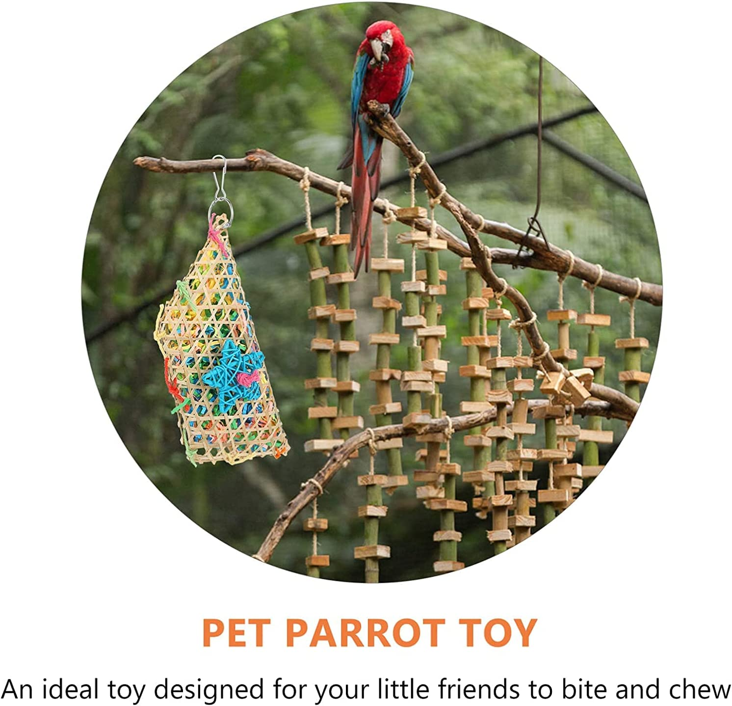 Bird Foraging Toy,3Pcs Bird Shredding Toys, Chewing Toys Parrot Cage Shredder Toy Rattan Cage Foraging Hanging Toyy for Parakeets Cockatiels Conures (Random Color) image number 3