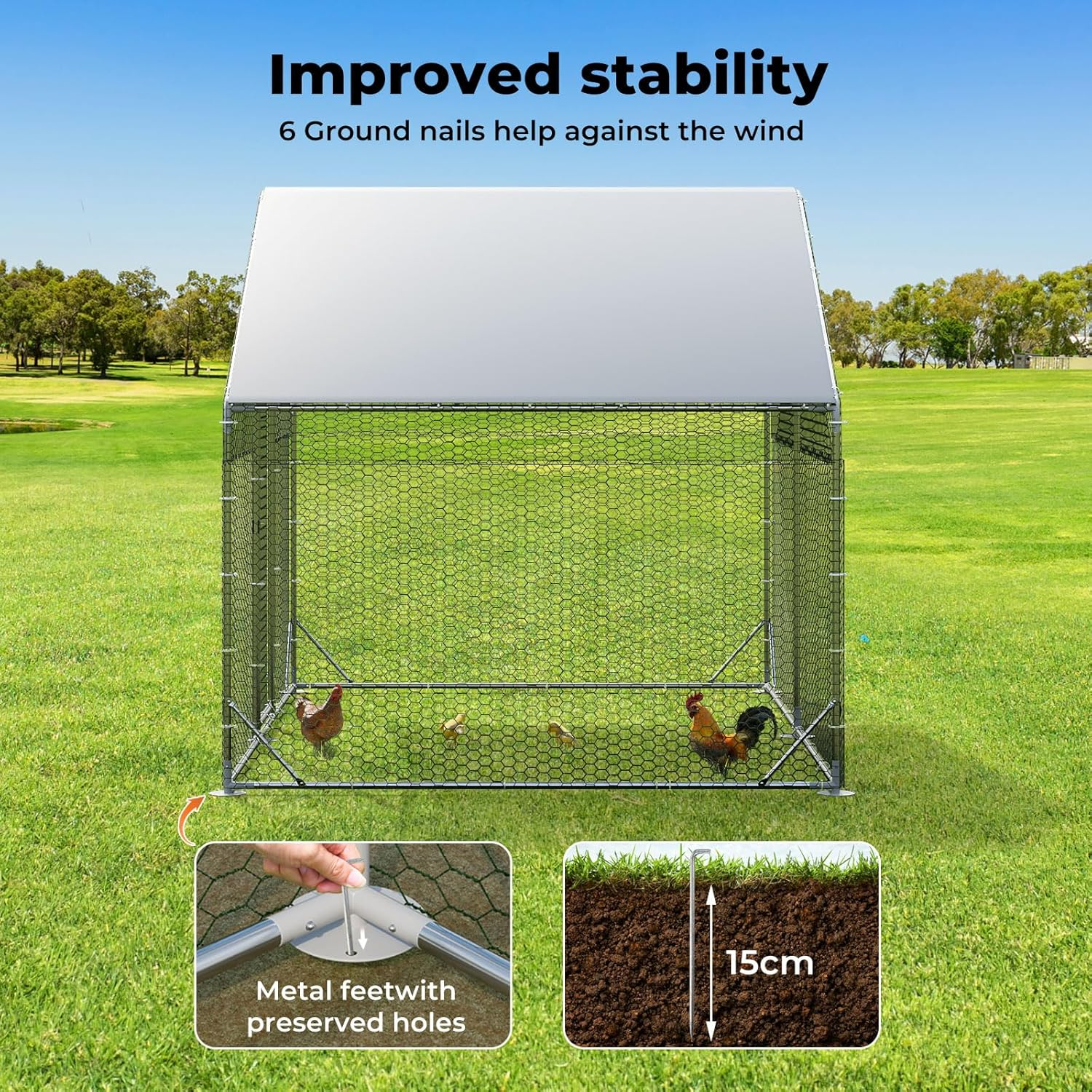 Pawz Chicken Coop Large Rabbit Hutch Pet Cage,Thick Galvanized Metal Hen House with Waterproof Sun-Protective Cover,Walk-In Poultry House Coops Hen Run Ferret Habitat Farm Enclosure,200X300X194Cm