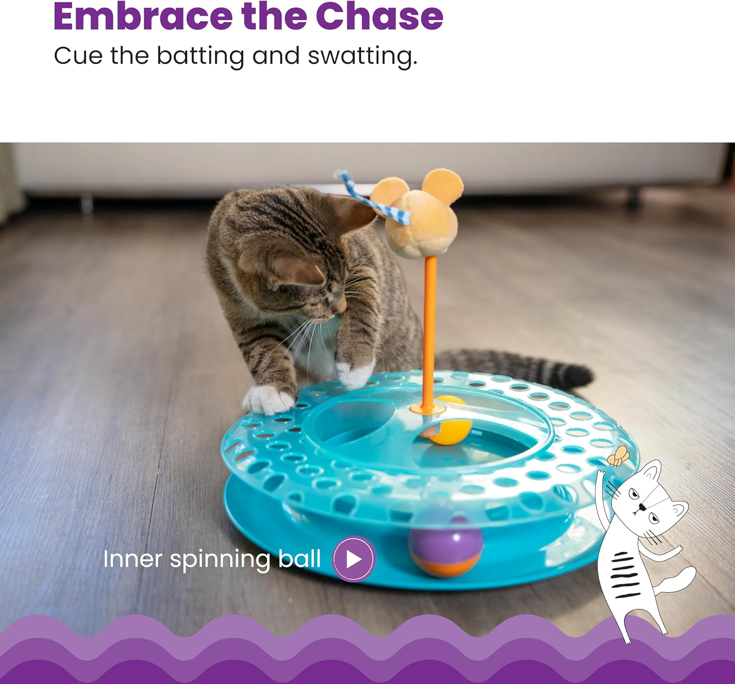Catstages Cheese Chase Interactive Cat Track Toy with Balls and Catnip Toy, Multicolored image number 1