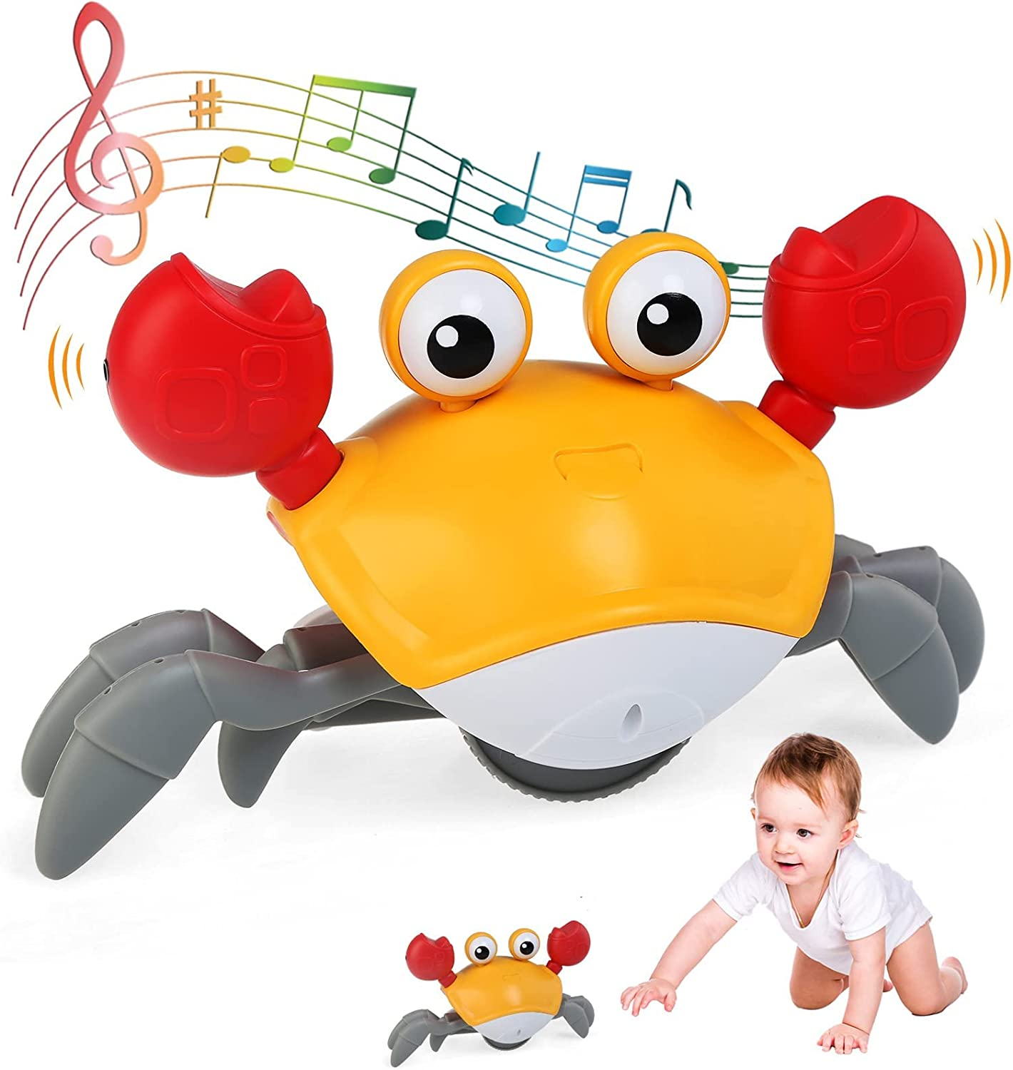 NEWSTYLE Crawling Crab Baby Toy,Walking Dancing Crab Interactive Toys with Automatically Avoid Obstacles,Electronic Light up Musical Toy for Toddlers and Kids,Usb Rechargeable (Orange) image number 5
