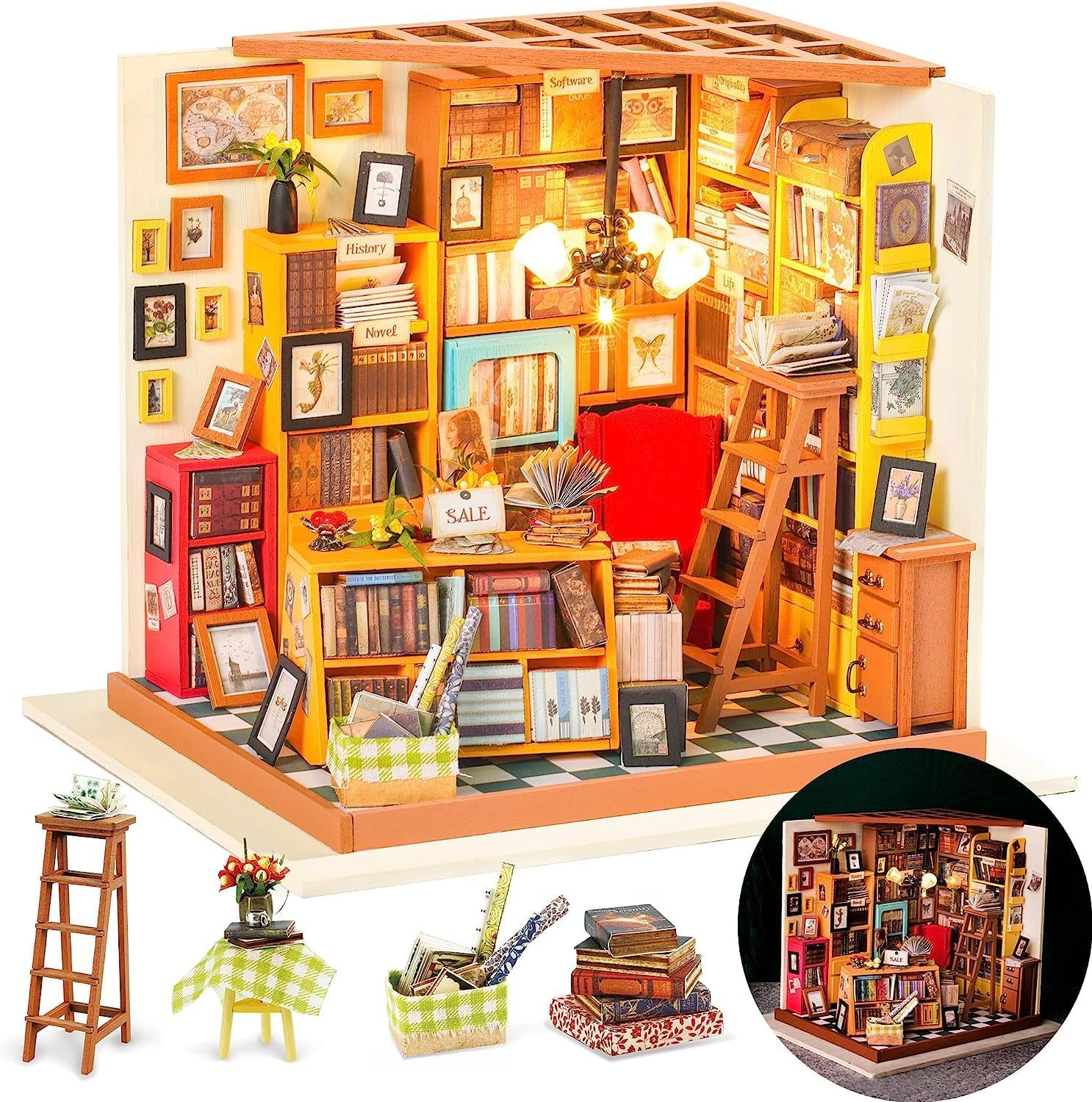 Rolife Miniature Dollhouse Wooden House Kit Birthday Girls Women and Friend (Sam'S Study)