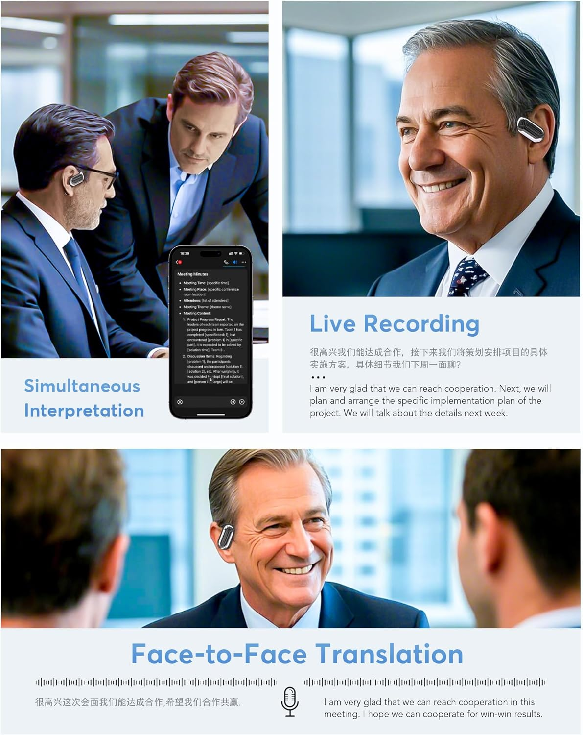 AI Language Translation Earbuds Real-Time, 144 Languages & Accents, Audifonos Traductores Ingl&eacute;s Espa&ntilde;ol, Compatible with Ios & Android, Ideal for Travel, Business, Learning (Deep Black) image number 1