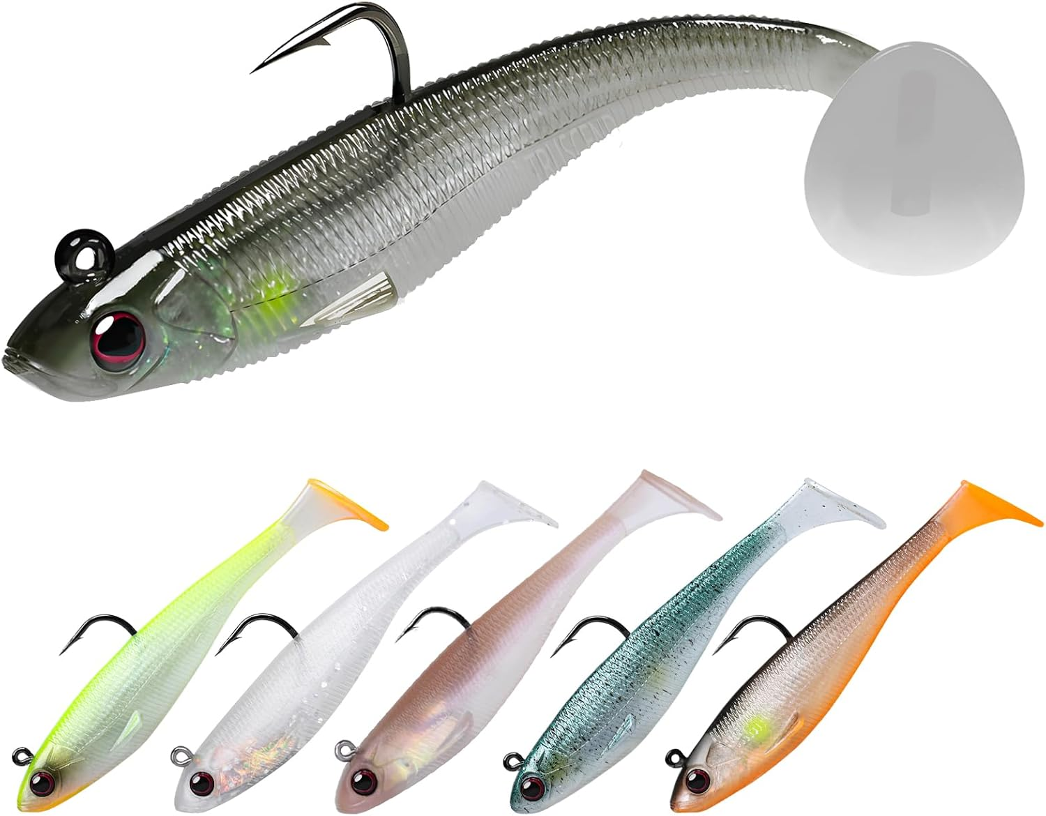 TRUSCEND Pre-Rigged Soft Fishing Lures, Well-Made Easy Catching Lures for Family Fishing, Great Action Swimbait with Spinner, All-Conditions Fishing Gear for Bass Trout Walleye, Crappie Fishing Jigs