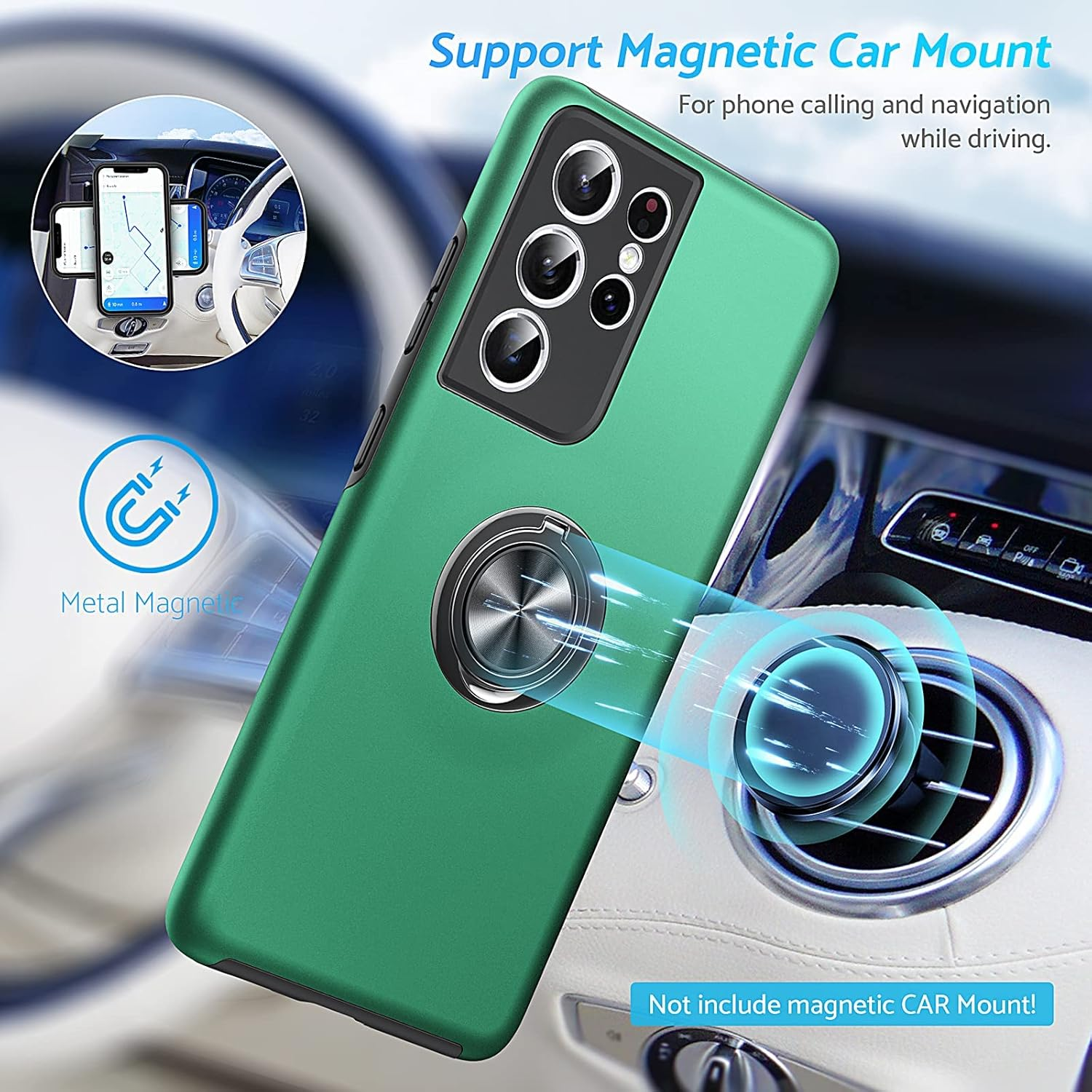 Anqrp Hidden Series Shockproof Designed for Samsung Galaxy S21 Ultra Case, 6.1-Inch Bumper [Military Grade Protection] 360 Degree Rotation Ring Stand Cover with Galaxy S21 Ultra Released 2021, Green image number 5