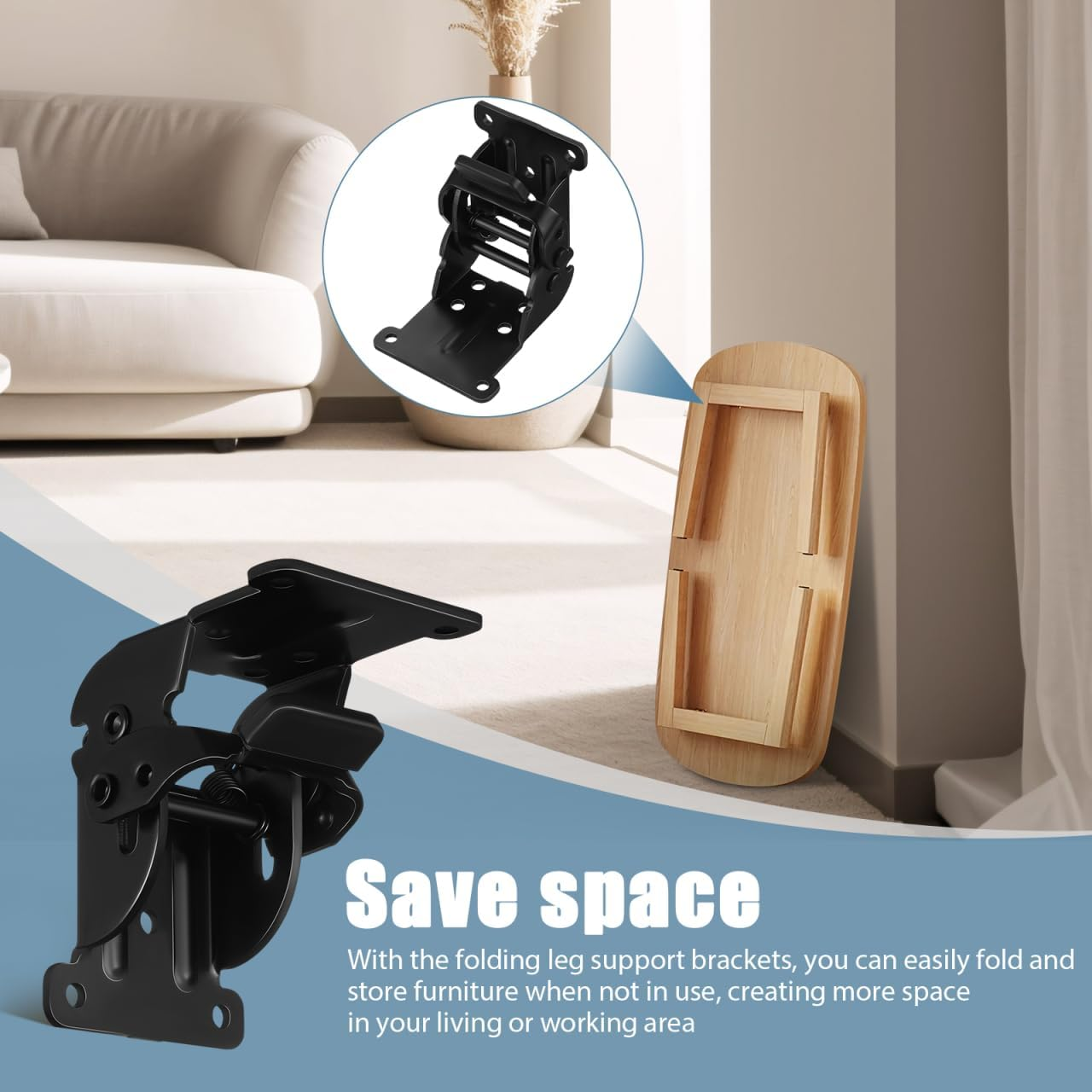 Tofficu Self Locking Hinge Brackets 4Pcs Furniture Hardware Connectors for Table Legs Folding Hinges for Wood Sectional Sofa image number 3