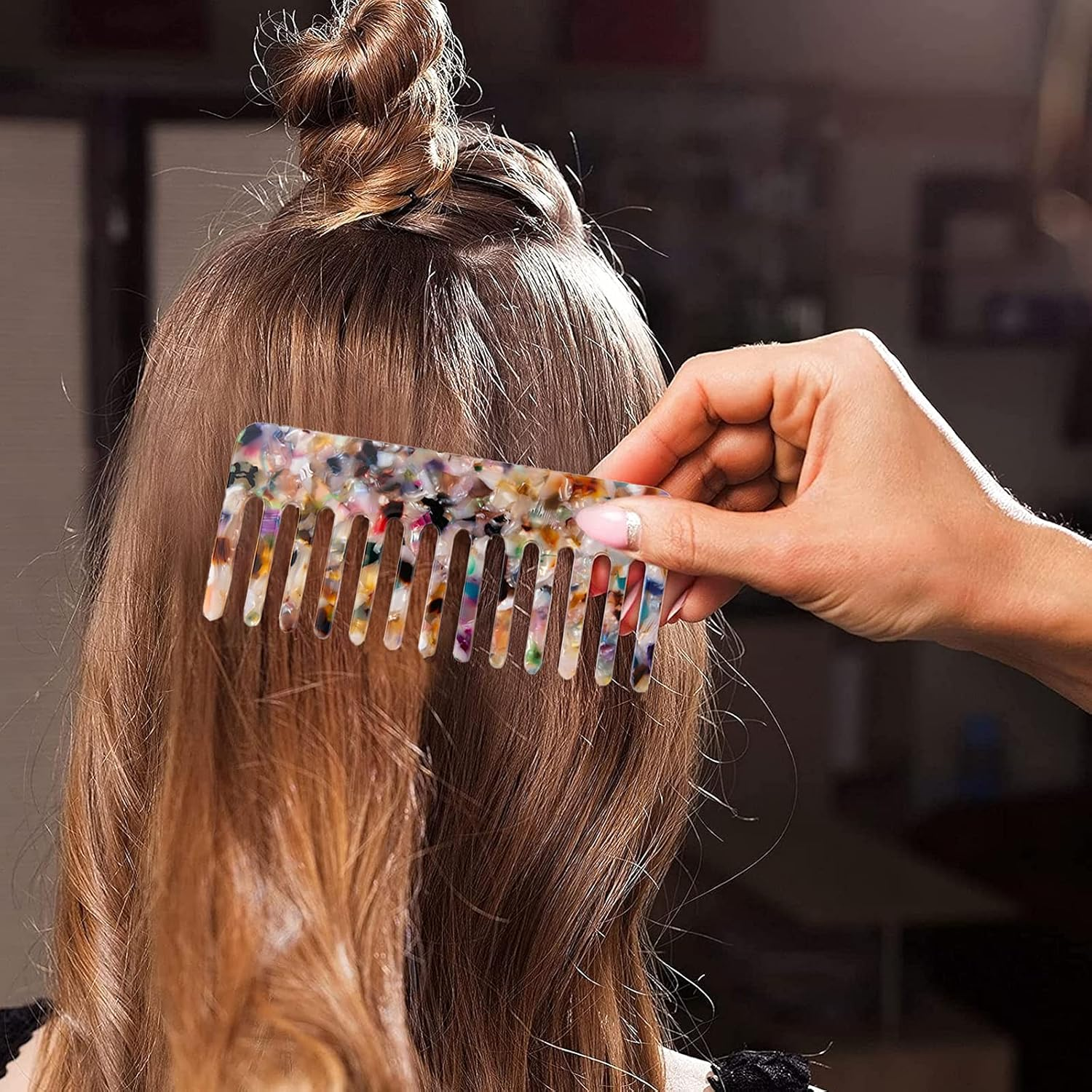 2 Pack Cellulose Detangling Comb - Wide Tooth for Curly, Straight, or Wet Hair - Unisex, Comfortable No Pulling Design image number 2