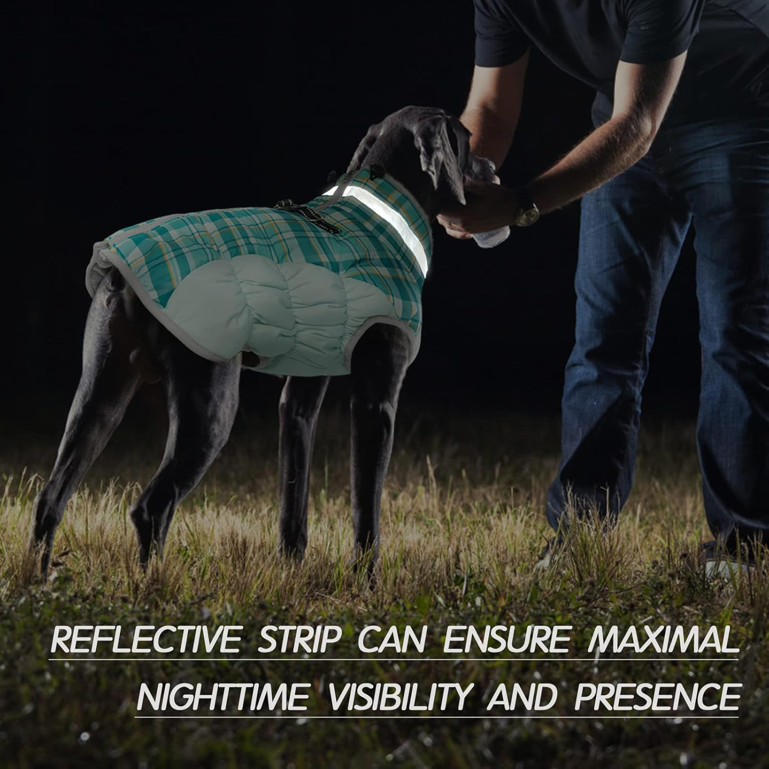 Kuoser Waterproof Dog Coat - Winter Jacket with Fleece Lining, Fur Collar, Reflective Warm Vest for Cold Weather, Green Plaid, Size M