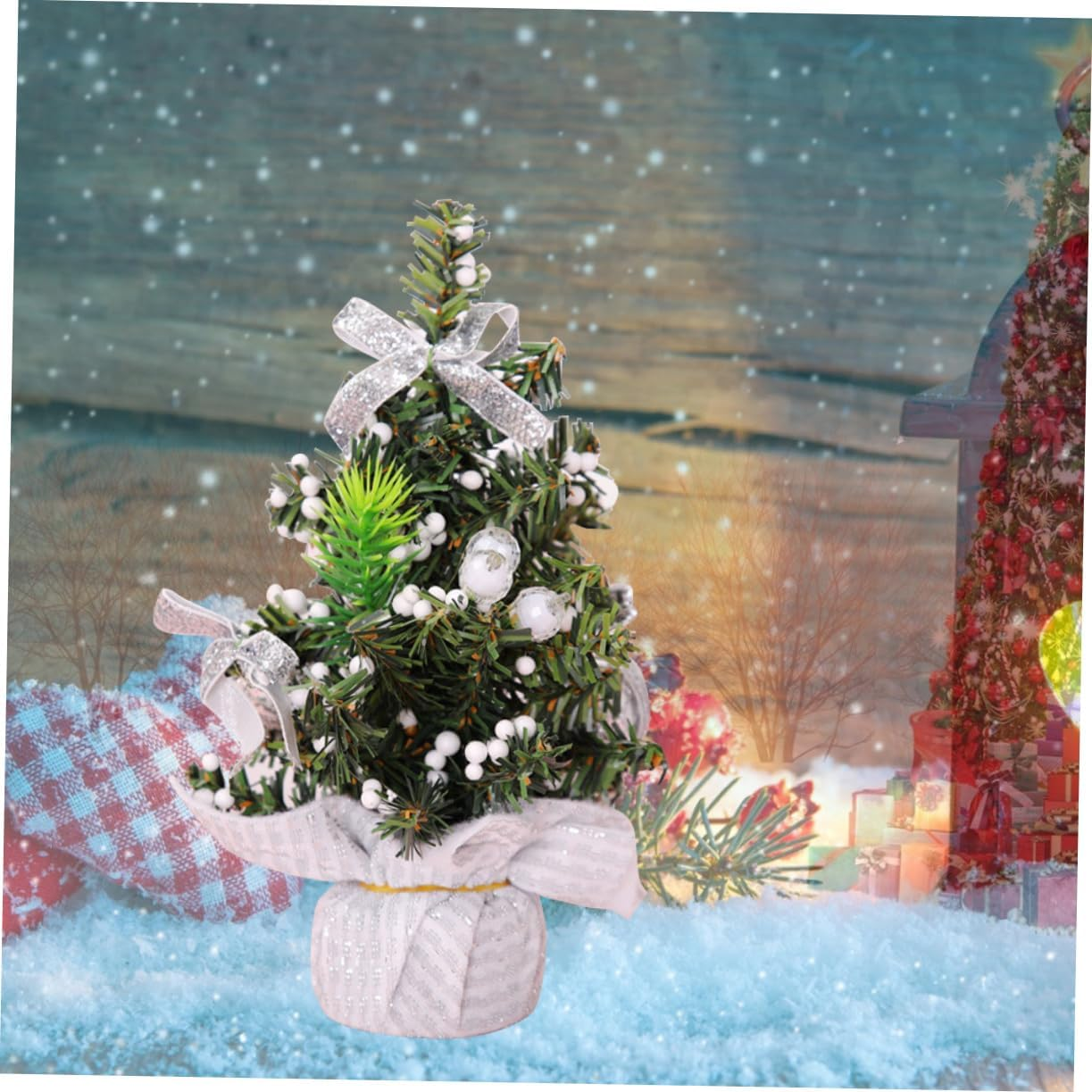 Ciieeo 2Pcs Fabric Stand Mini Christmas Tree Christmas Tree Bow Design Desktop Decor for Party for Home image number 3