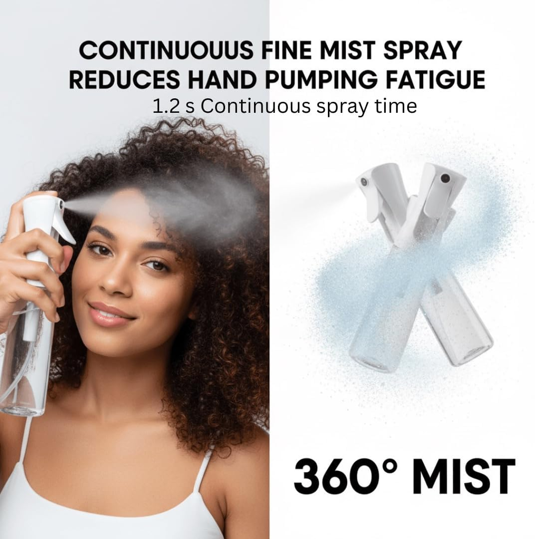 Pure Mistiivox&trade; Premium Continuous Fine Mist Spray Bottle for Hair Styling, Watering Plants, Skin Care, Ironing, Cooking 360 Multifunctional Spray Bottle Transparent, 6.8Oz/200Ml image number 3