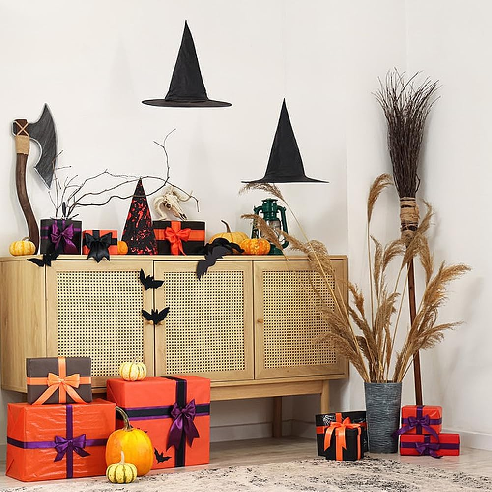 Geli 12 Pieces Halloween Witch Hats,Black Hanging Witch Hat, Wizard Hat Witch Costume Accessories Floating Hats with Rope for Halloween Decorations Indoor Outdoor image number 6
