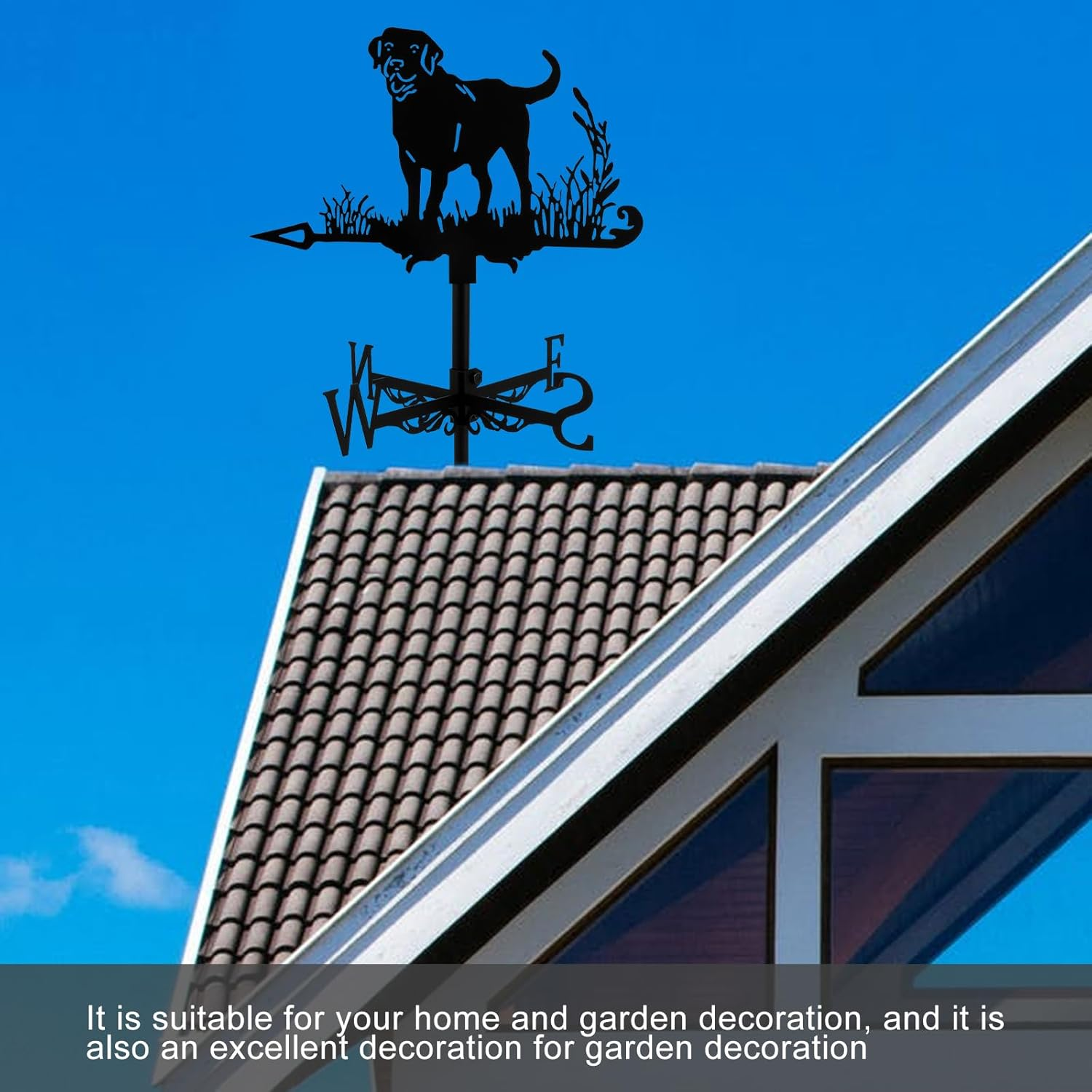 Animal Wind Direction Dog Weather Vane Metal Decorative Dog Weathervanes Creative Black Dog Ornament Indicator for Outdoor Patio Garden Porch Roof Decoration