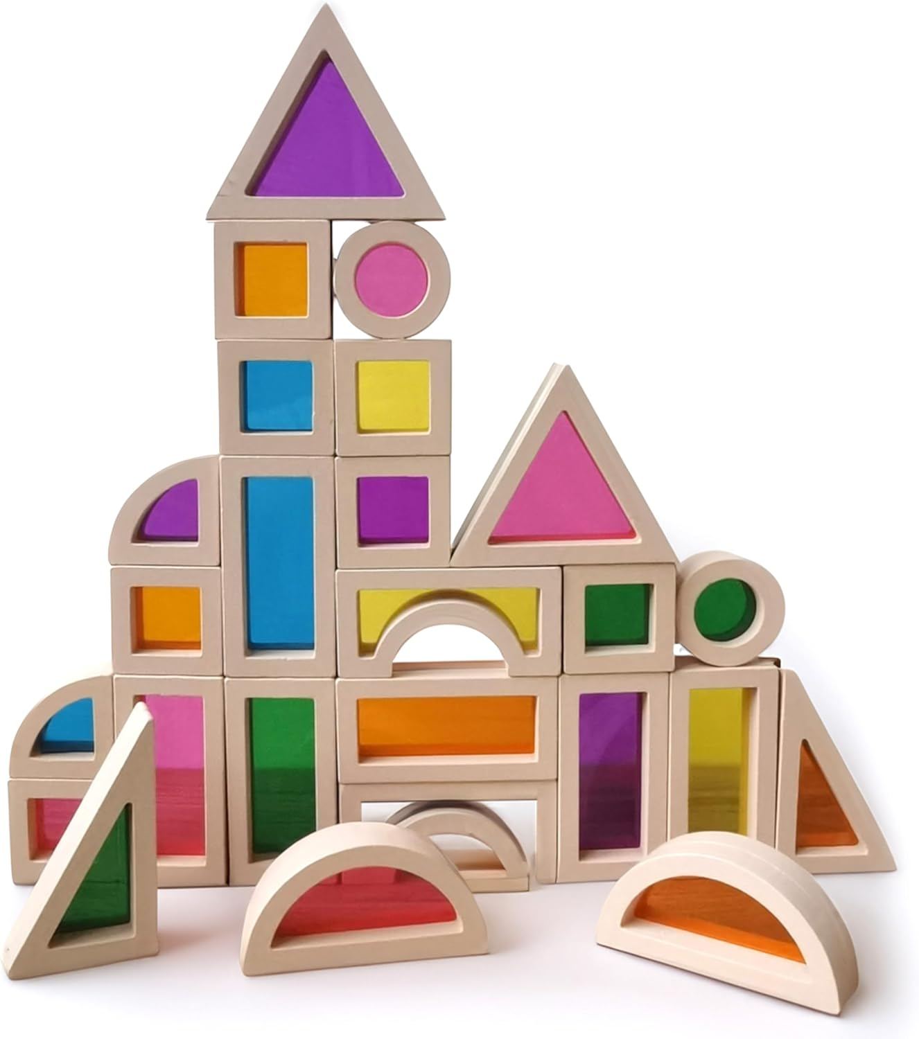Rainbow Acrylic Blocks Toys for Toddler,Kids Toys,Rainbow Wooden Building Blocks for Toddler, 25 Pcs Rainbow Stacking Blocks Set,Montessori Educational Building Toys for Baby Boys Girls Gifts image number 4