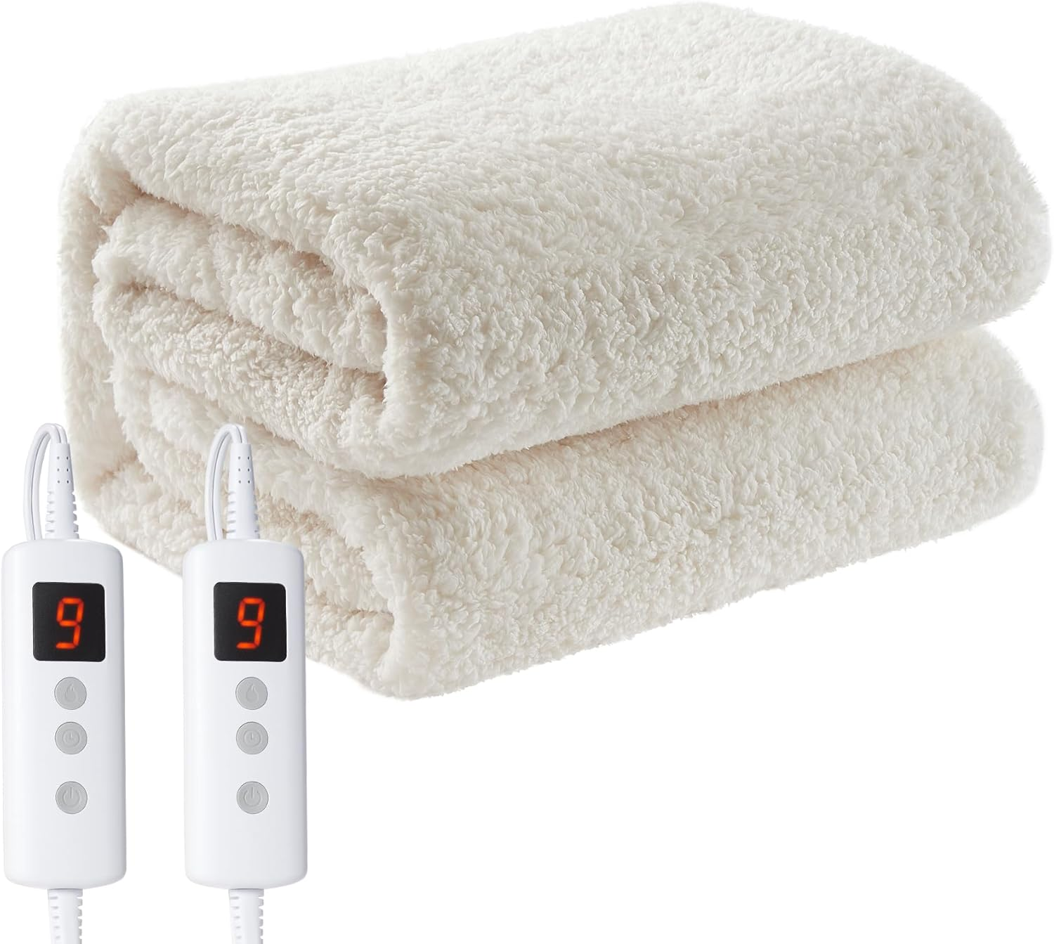 Dual Control Electric Blanket Queen, Faux Sherpa Fleece 350GSM Heated under Blanket with 10 Heating Levels & 9 Time Settings, Fully Fitted Electric Mattress Pad, Overheat Protection, Machine Washable image number 6