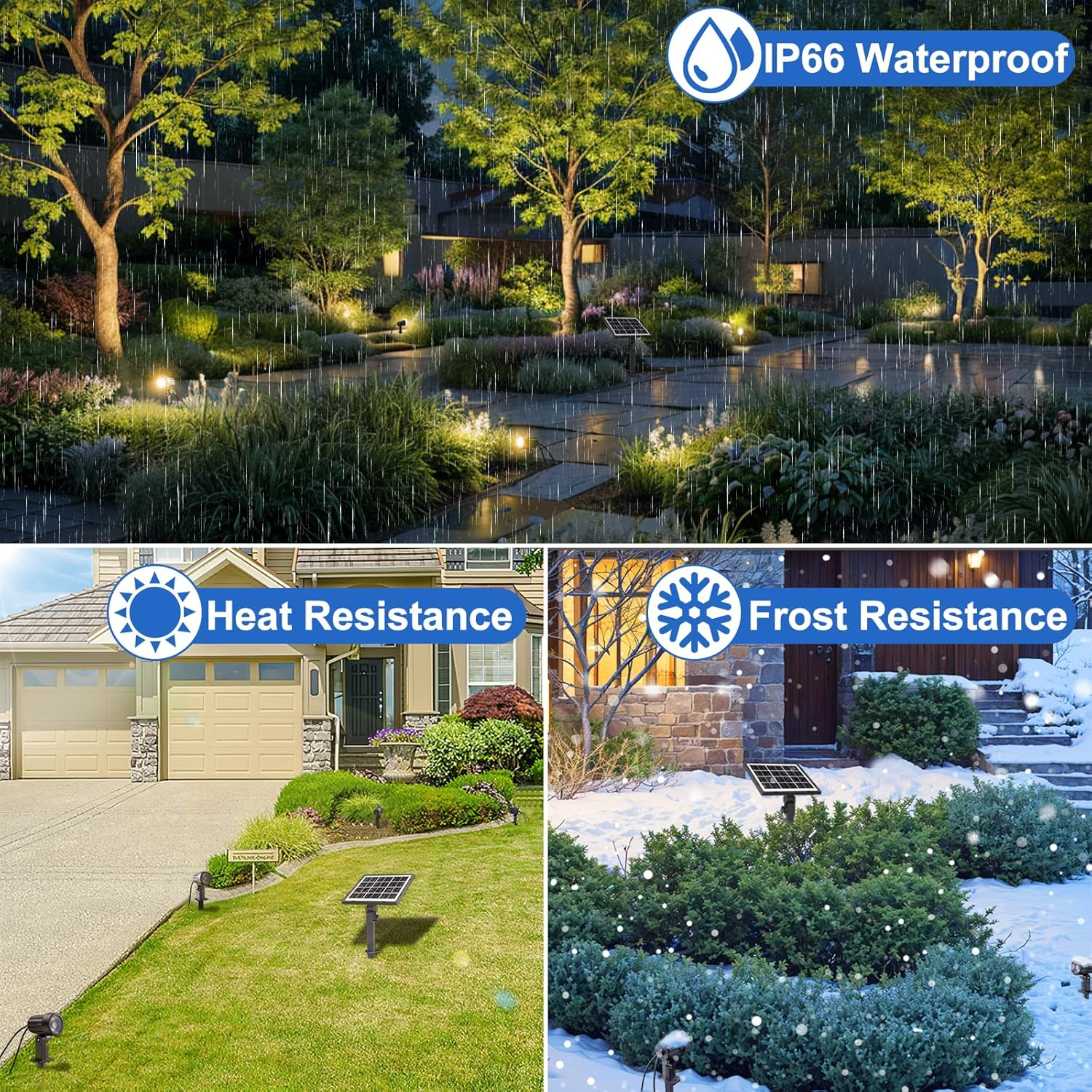 MEIHUA Solar Spotlights Outdoor 4 in 1 2700K Warm White 3 Brightness IP66 Waterproof Solar Garden Lights Outdoor Smooth/Flash Mode Solar Landscape Lights for Garden Path Tree Pathway Yard image number 4