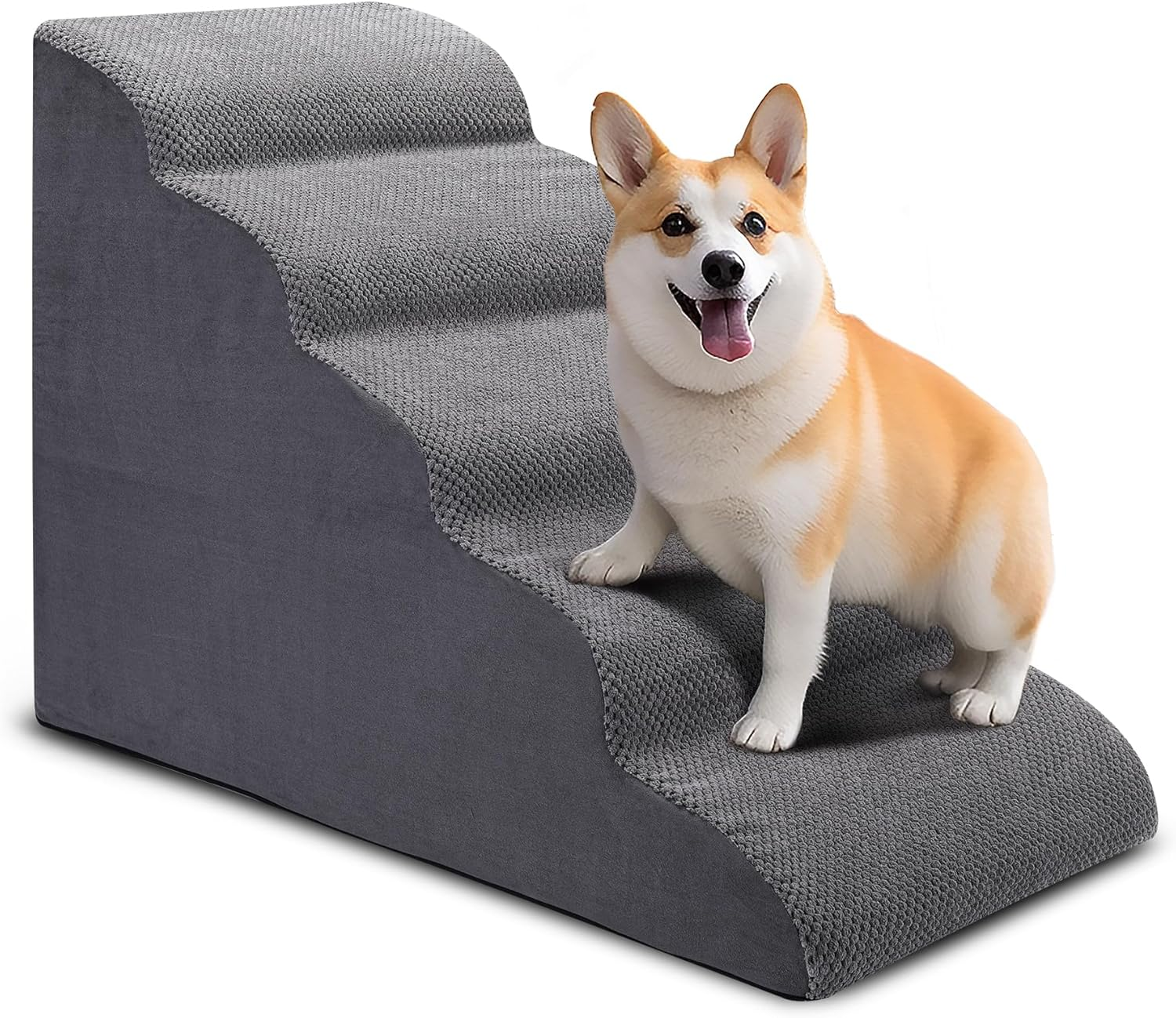 Ciwivoki Stairs for Small Dogs, 5-Step Pet Steps for Couch and High Bed, Non-Slip 24" High Sofa Foam Ramp - Best for Small Pets, Older Dogs, Cats with Joint Pain