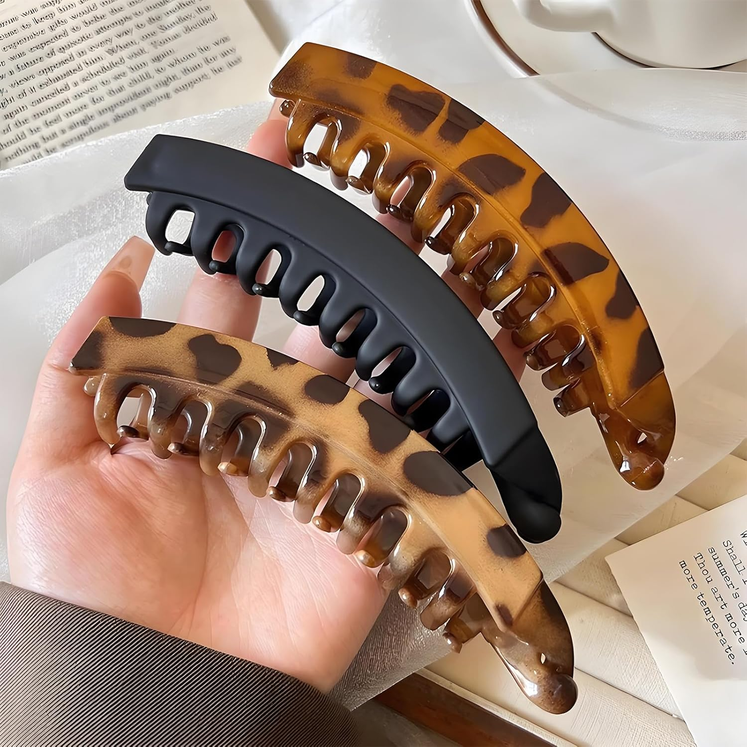 Pack of 4 Banana Clip Thick Hair, Large Banana Hair Clip, Vintage Banana Clip Hair, Hair Clips, Large Banana Hair Clips for Women and Girls, 13 Cm