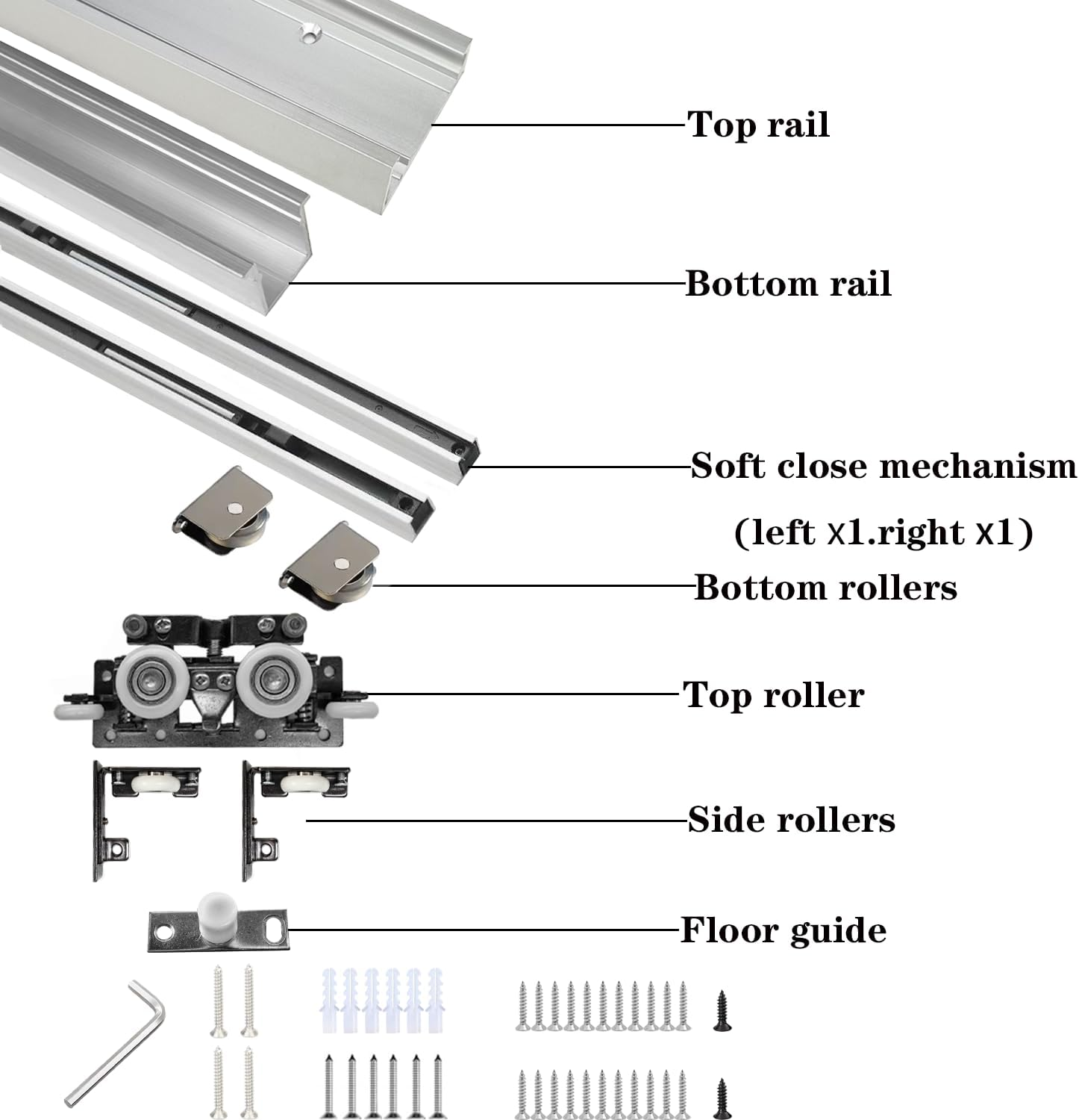 ADYAWEN 1066Mm Concealed Sliding Barn Door Hardware with Soft Close Mechanism, Wall Mount System, No Floor Track，Aluminum(Door Is Not Included) image number 5