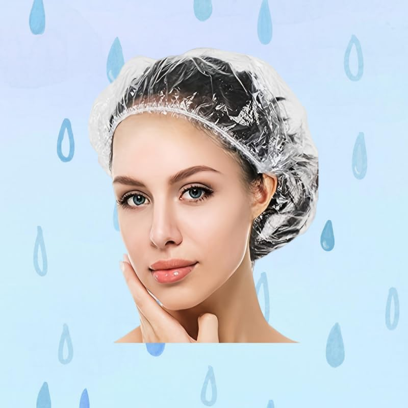 100 Waterproof Disposable Shower Caps，Comfortable Large Thick Plastic Hair Cap Elastic Bath Cap for Men Women Girl，Suitable for Shower，Travel Spa, Hotel and Hair Solon，Hair Care, Beauty Salon , Home Use(Clear) (One Size, Count, 100)