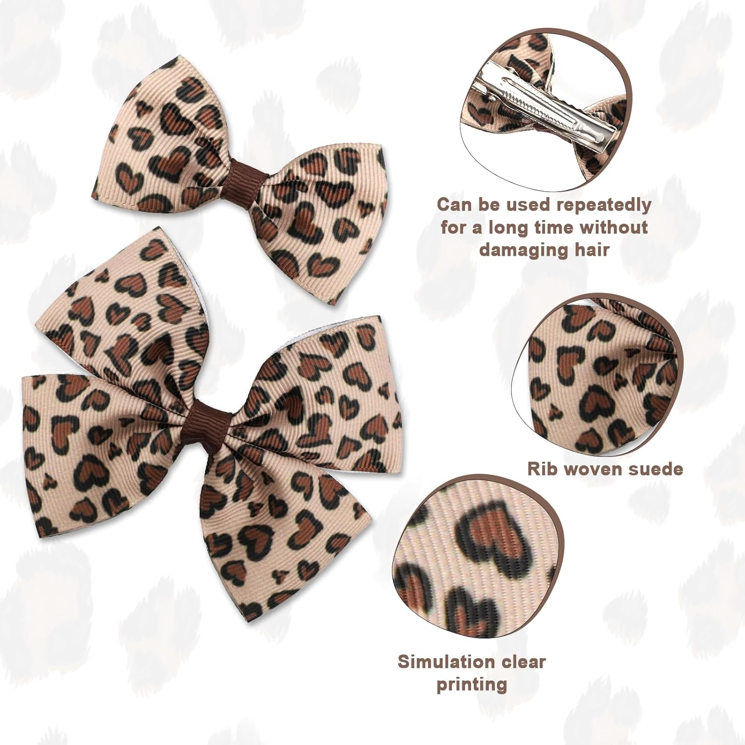 4Pcs Leopard Bow Hair Clips, Cheetah Print Bowknot Hair Clip Korean Style Alligator Clip Barrettes Hairpins for Girls Women Kids Hair Accessories image number 6