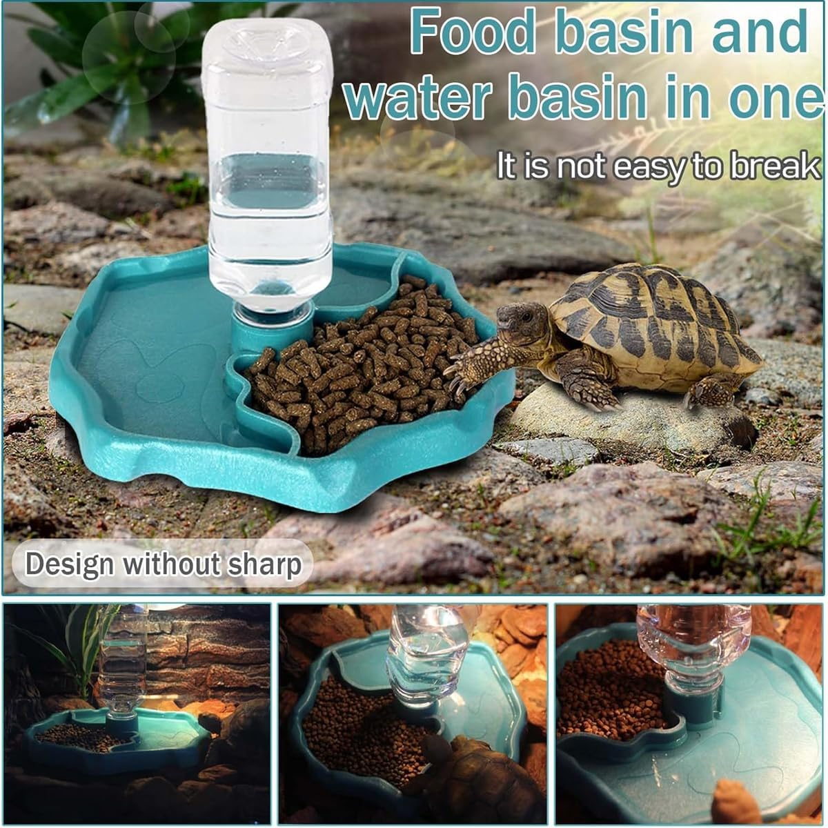 AIMALL Reptile Dual Basin for Water and Food, Turtle Automatic Drinker, Pet-Friendly Design, Safe for Lizards