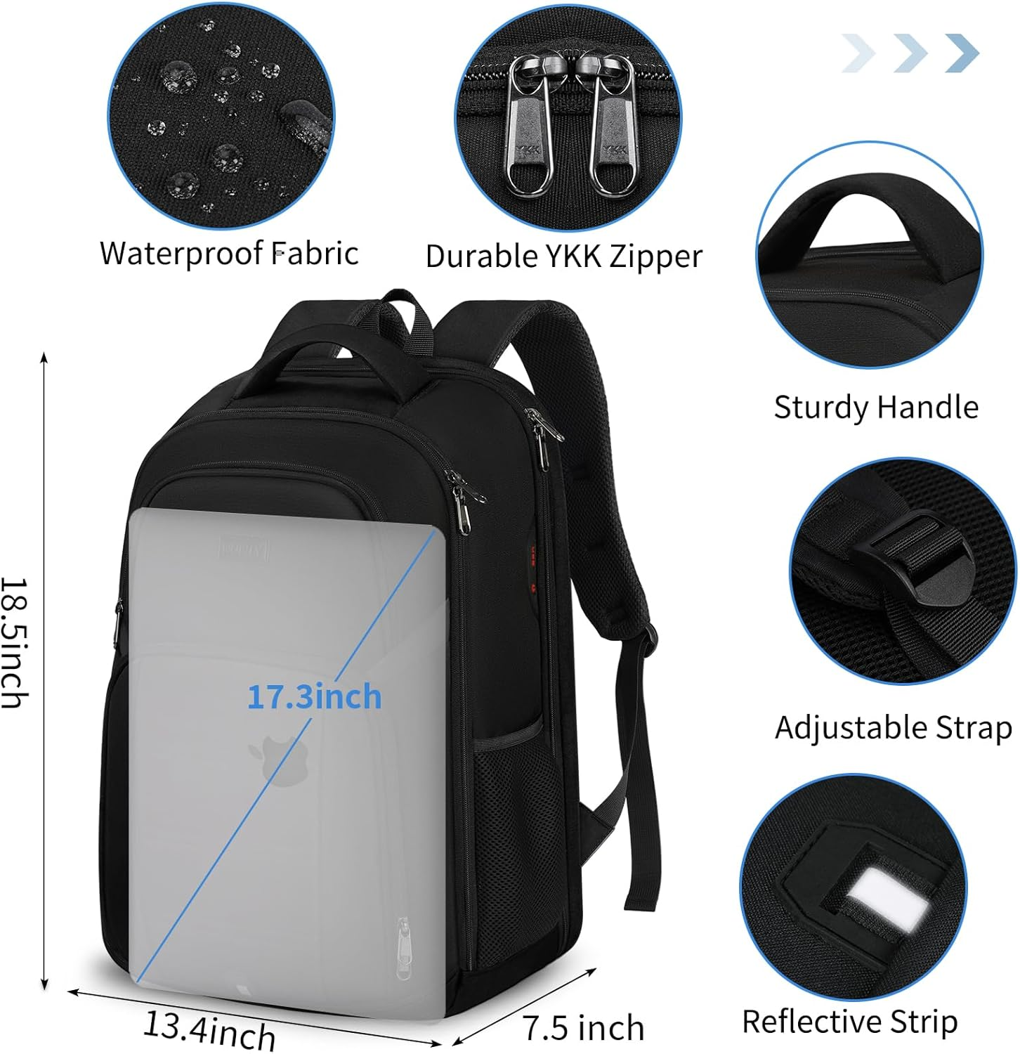 Travel Backpack Laptop Backpack 15.6 Inch Waterproof Large Computer Bag Work Business College Backpack Bookbag for Men Women TSA Friendly Carry on Backpack with USB Hole, Black image number 5