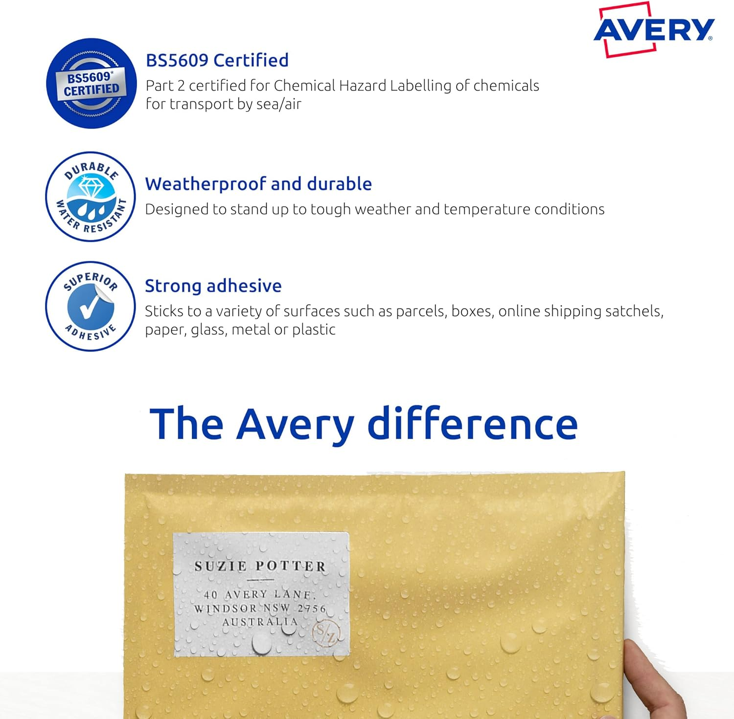 Avery Weatherproof A4 Labels for Laser Printers - Printable Packaging, Shipping & Address Labels - Mailing Stickers - Small Business Supplies - 99.1 X 67.7 Mm, 80 Labels / 10 Sheets (959409 / L7070) image number 4