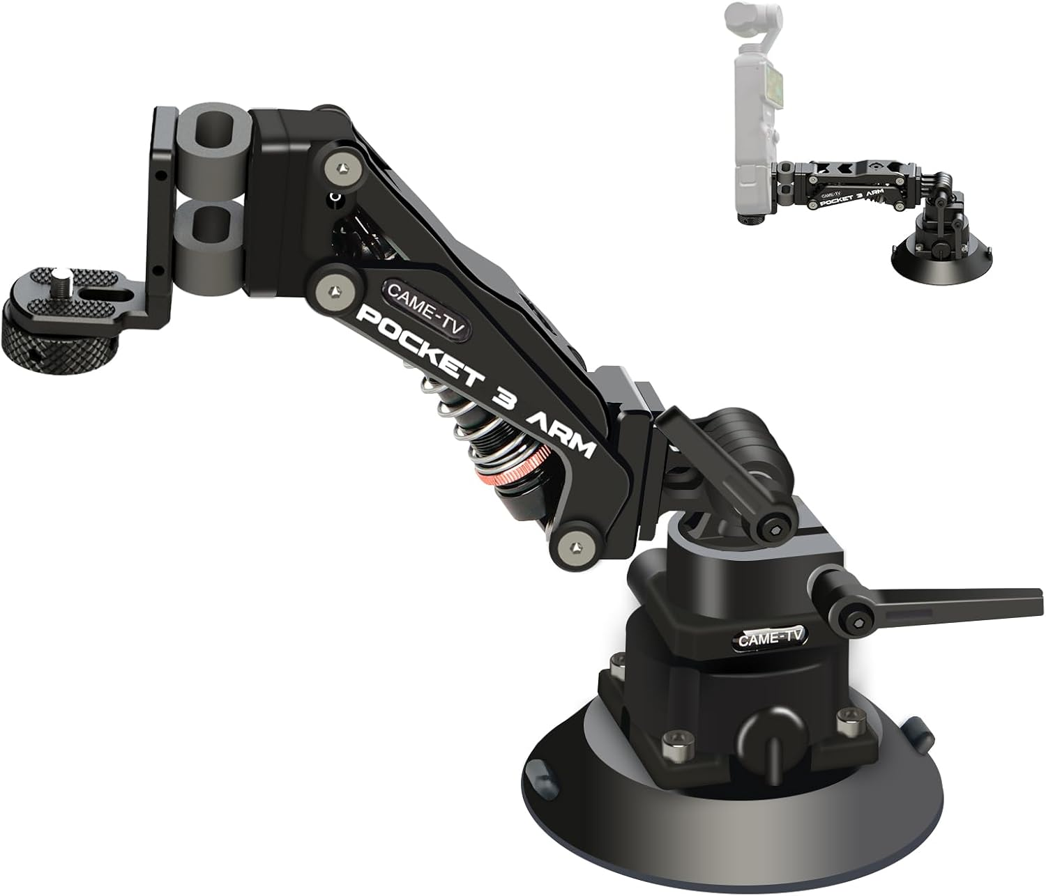 Came-Tv Camera Car Suction Cup Mount Stabilizer for DJI Osmo Pocket 3, Action Camera Car Mount Shock Absorber Arm Compatible with DJI Osmo Pocket/Gopro/Insta360/Phone 1/4" Mounting Hole PK02 image number 3