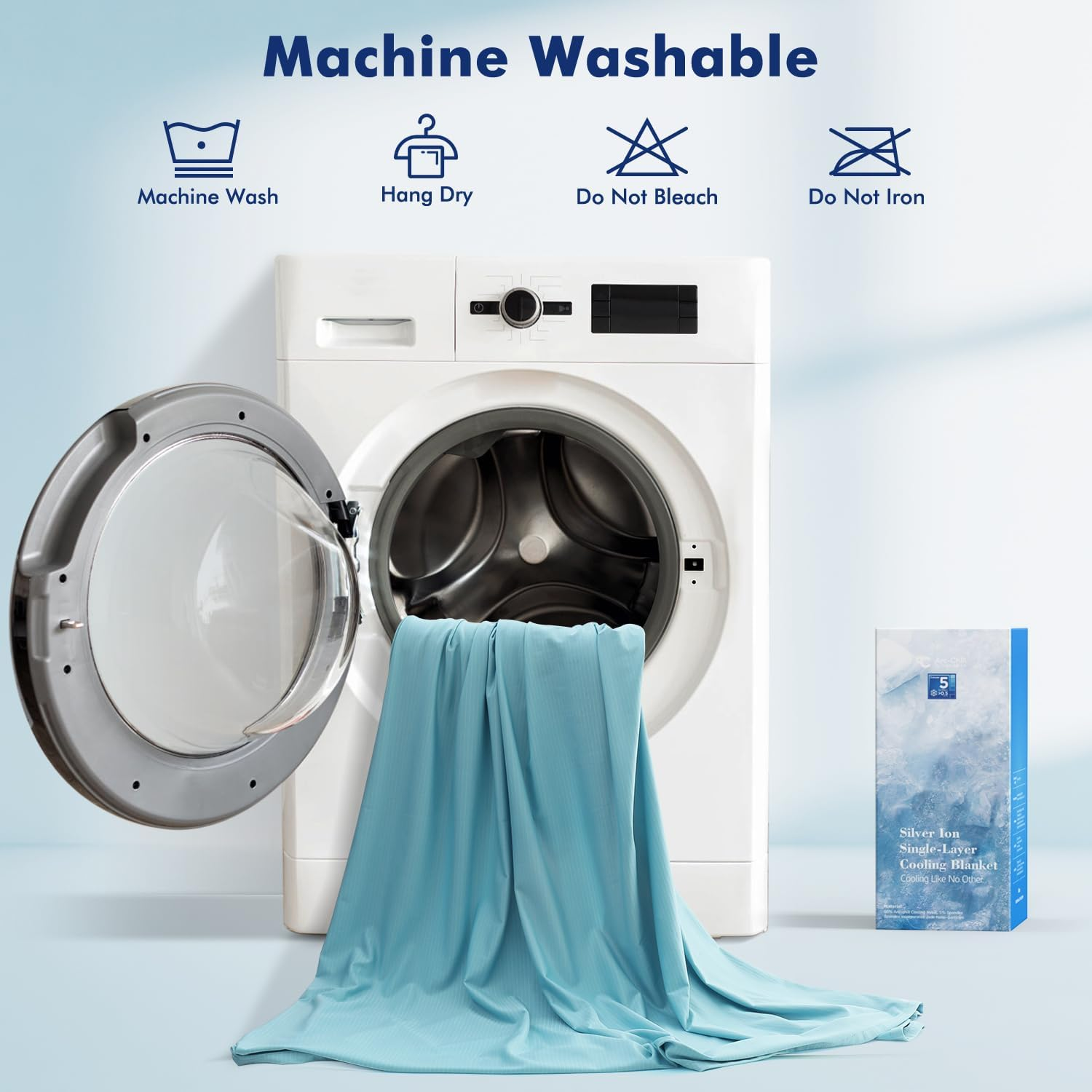 Elegear Dual-Use Cooling Blanket/Sheet for Hot Sleeper Throw, Arc-Chill 3.0 Cool Fiber with Silver Ion for Sensitive Skin, Ultra Lightweight Breathable Summer Cold Blanket for Home Bed Couch, Blue image number 3