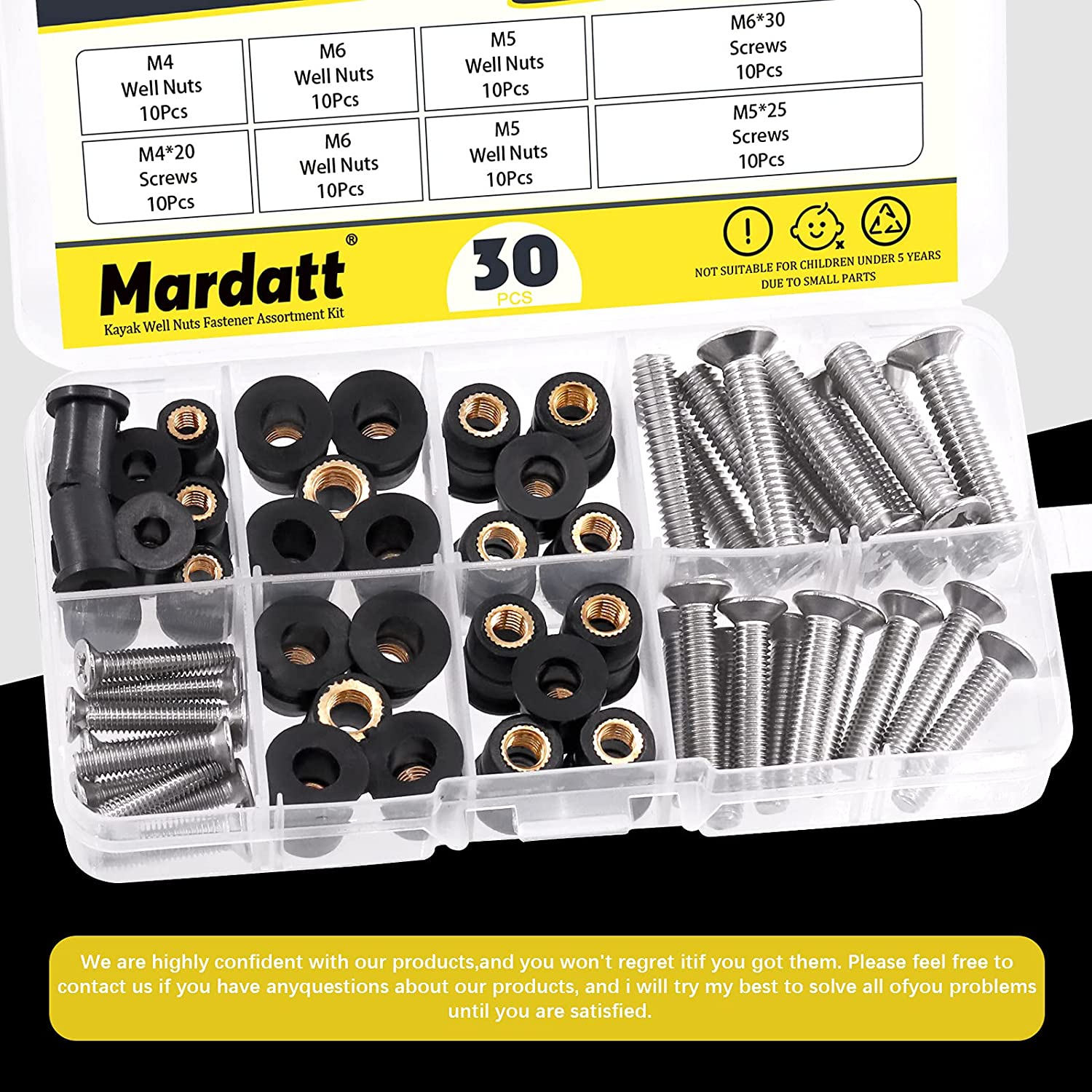 60Pcs M4 M5 M6 Well Nut Expansion Nuts and 304 Stainless Screw Rubber and Steel Parts Windscreen Nuts Accessories for Motorcycle Kayak Boats image number 1