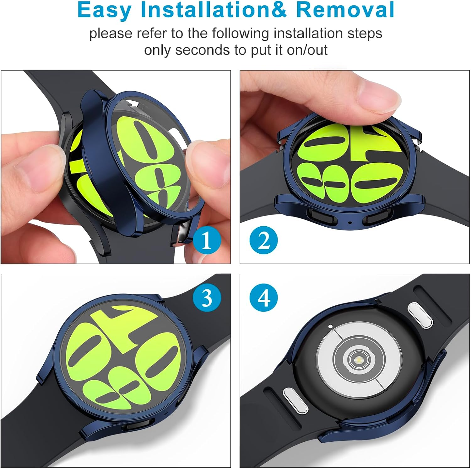 [4-Pack] Meliya for Samsung Galaxy Watch 6 40Mm Screen Protector Case, Soft TPU Full around Protective Bumpers Cover for Samsung Galaxy Watch 6 40Mm (40Mm, Black+Blue+Gray+Clear) image number 4