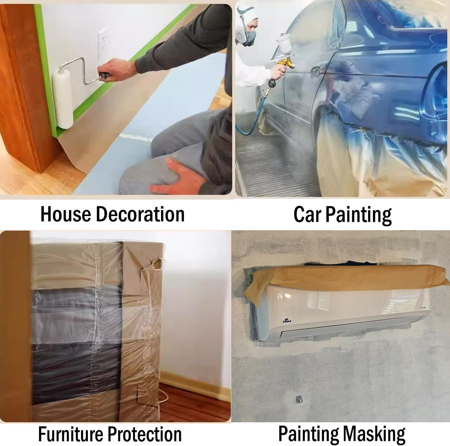 3 Rolls Pre-Taped Masking Film Painting Drop-Cloth Paper Roll Perfect for Car Furniture Wall Spray Paint (300Mm*15M) image number 1