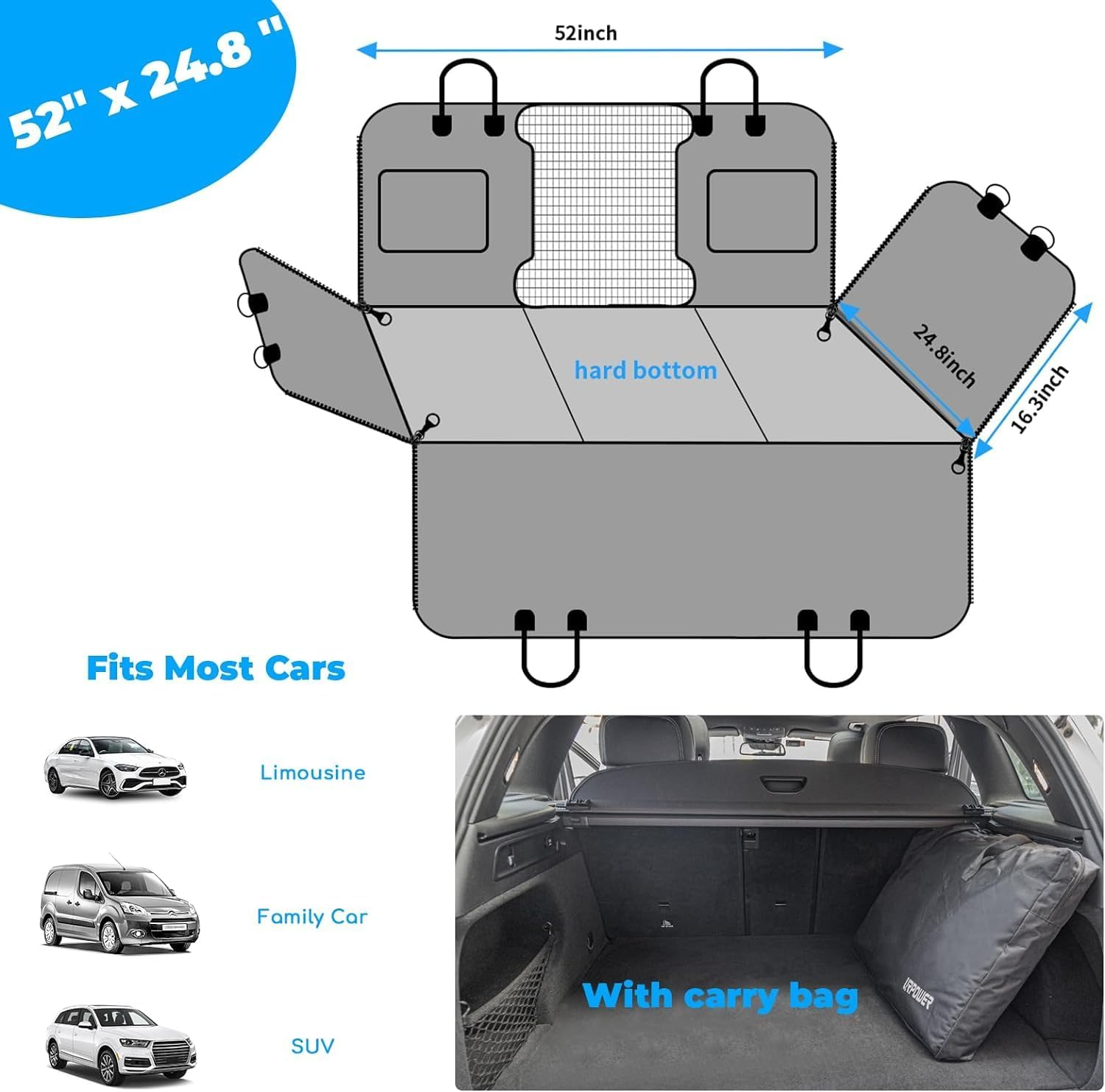 Back Seat Extender for Dogs - Dog Car Seat Cover with Hard Bottom Dog Car Seat Bed Waterproof Dog Hammock for Car Pet Backseat Protector with Mesh Window and Storage Pocket for Car, SUV image number 5