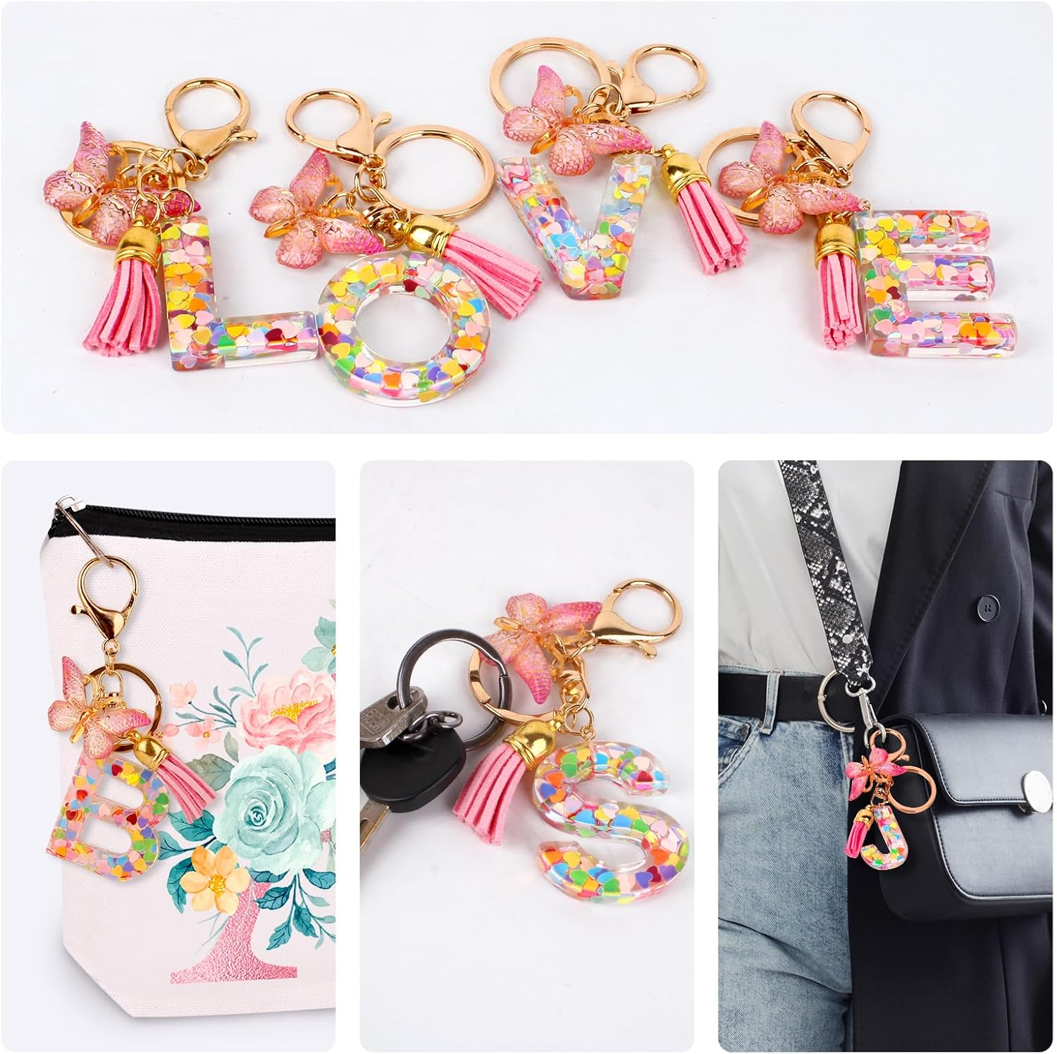 Personalized Makeup Bag with Initial Keychain, Custom Travel Initial Makeup Bag, Birthday Gifts for Women Girl Bridesmaid Teens Teacher, Monogram Small Cosmetic Preppy Toiletry Pouch, J, - C image number 5