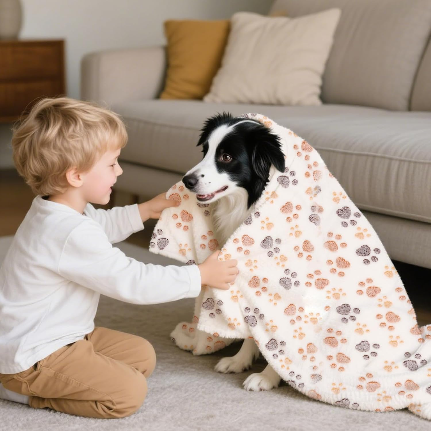 Dog Blanket Warm Sleeping Mat, Soft Coral Fleece Pet Blanket, Cute Paw Print Cat Blanket Dog Accessories for Bed Couch Sofa (White, Medium (30"X20")) image number 4