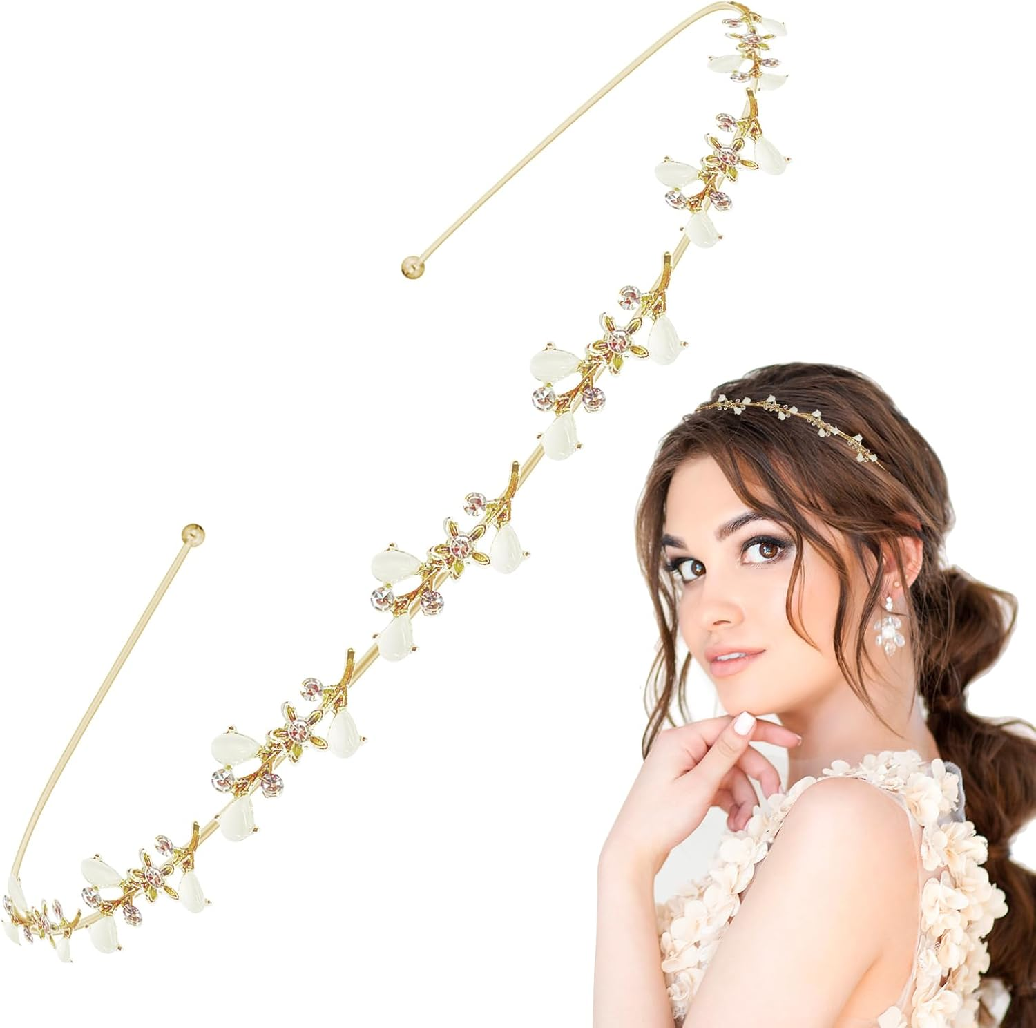Headband Wedding, FUKPO Hair Accessories Tiara Wedding Headband Crown Bridal Women'S Glitter Headpiece Bride Guest Tiara Rhinestone Headband Girls Adults Children Long Short Hair Headband