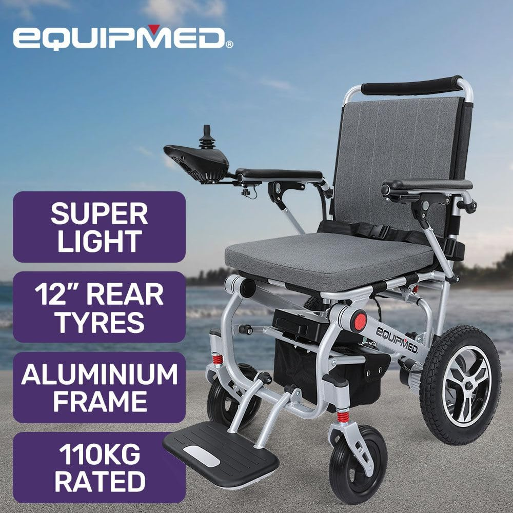 "Equipmed Ultra-Light Power Wheelchair, Tight Turning, Airline Approved, Folding, ARTG Certified, Aluminium Frame, Lithium Battery, Grey" image number 4