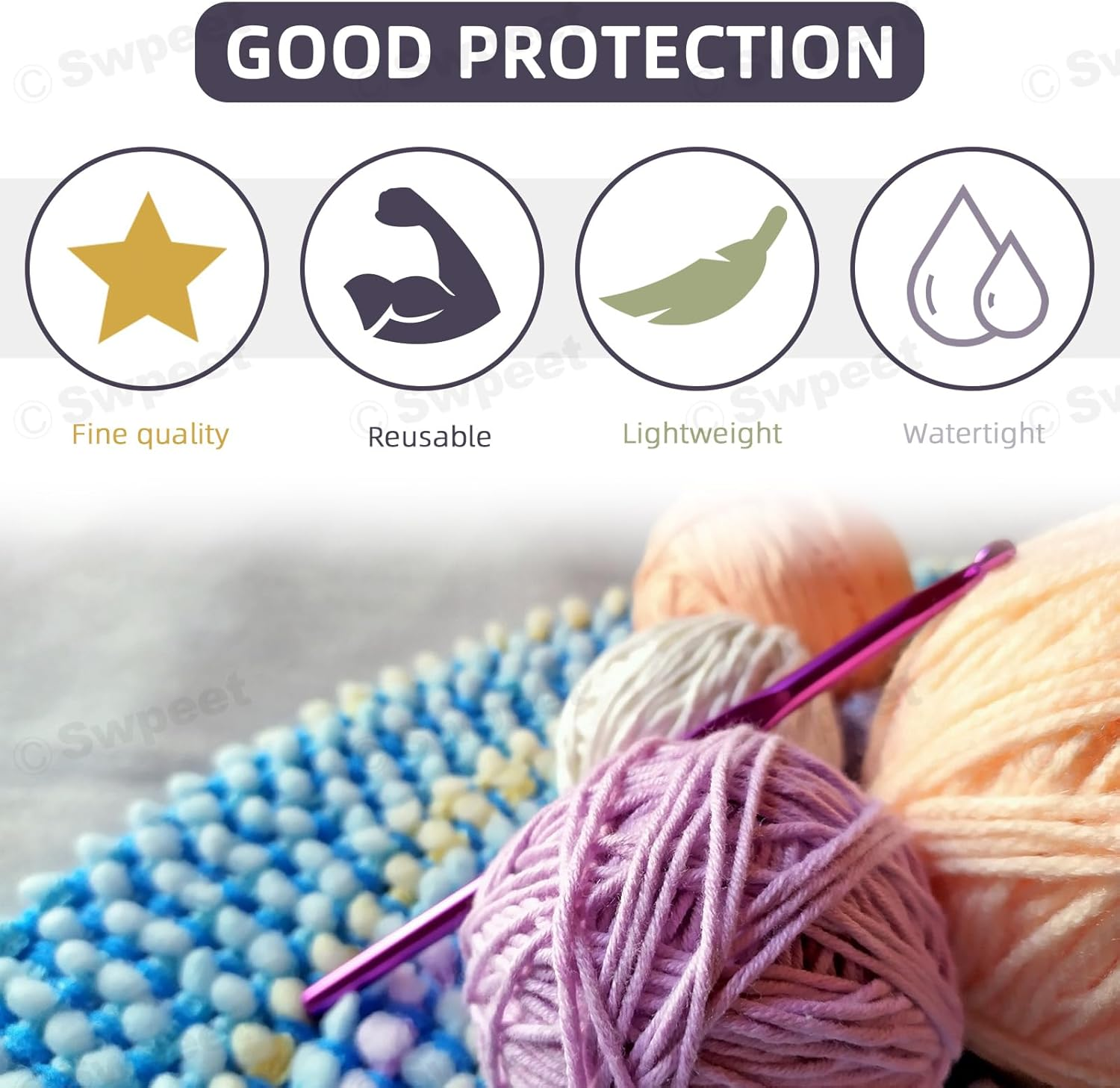 Swpeet 51Pcs Crochet Yarn Kit, Including 32Pcs Multicolor Acrylic Yarn Skeins, 10Pcs Stitch Markers, 6Pcs Plastic Knitting Needle, 2Pcs Crochet Hooks and 1Pc Bag for Crocheting and Knitting image number 3