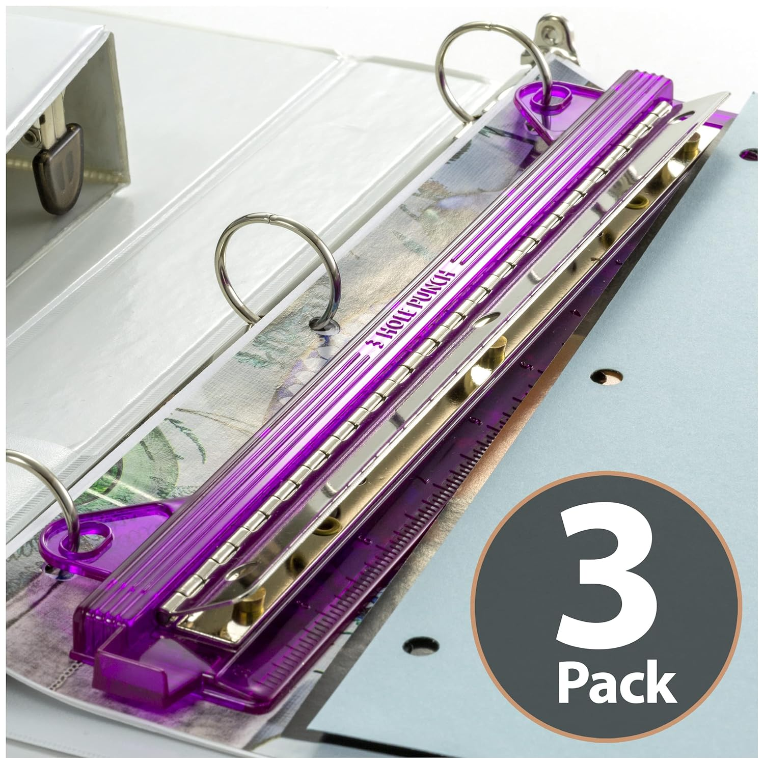 Officemate Ring Binder Hole Punch, Pink,Teal,Smoke, Pack of 3 (90114) image number 5